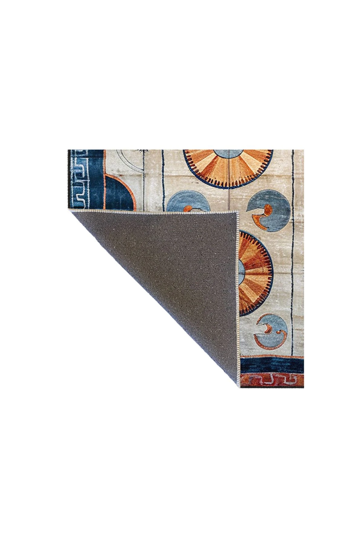 Paris Koleksiyonu Bej Mavi Temalı Geometrik Şekiller Desenli Vintage Dekoratif Halı 103