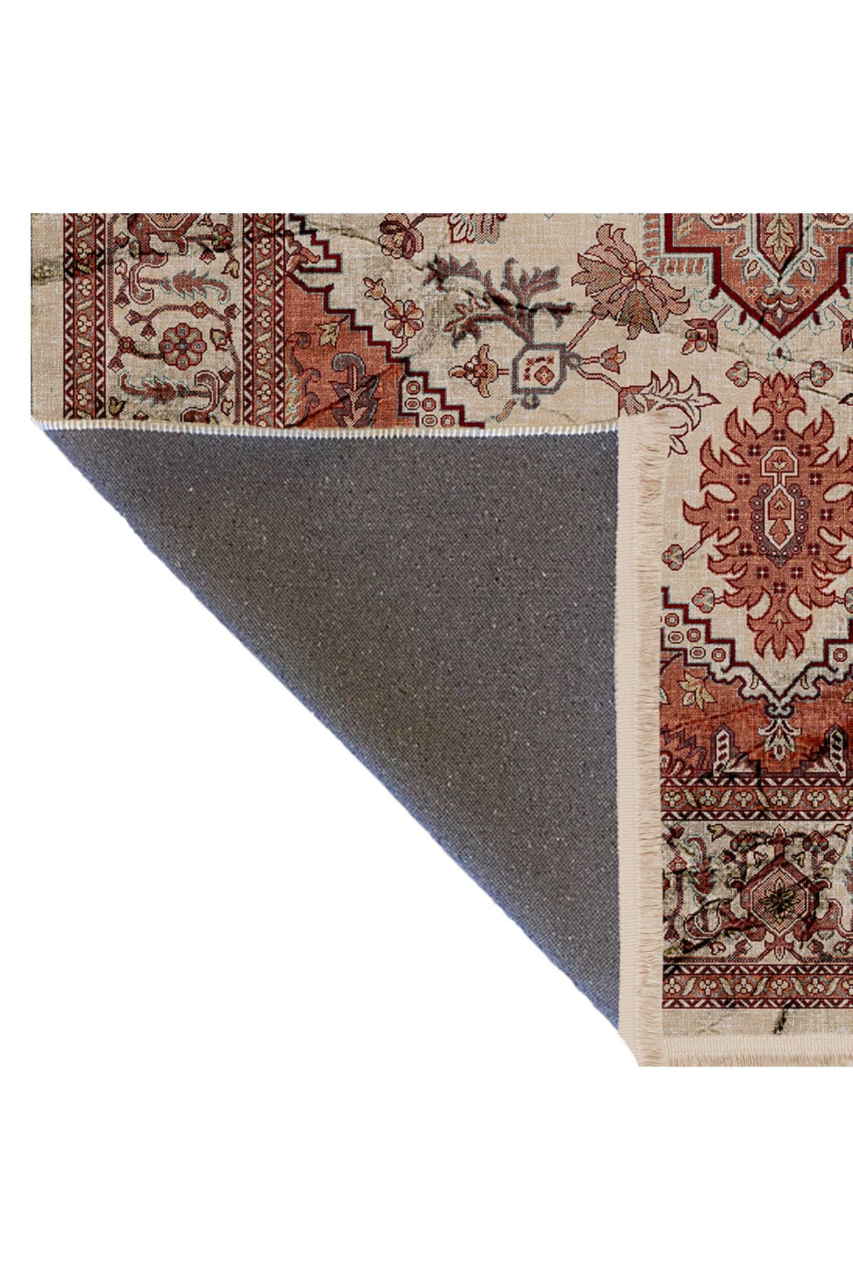 Mira Kırmızı Bej Temalı Geleneksel Motif Etnik Desenli Vintage Dekoratif Halı Mira 1583