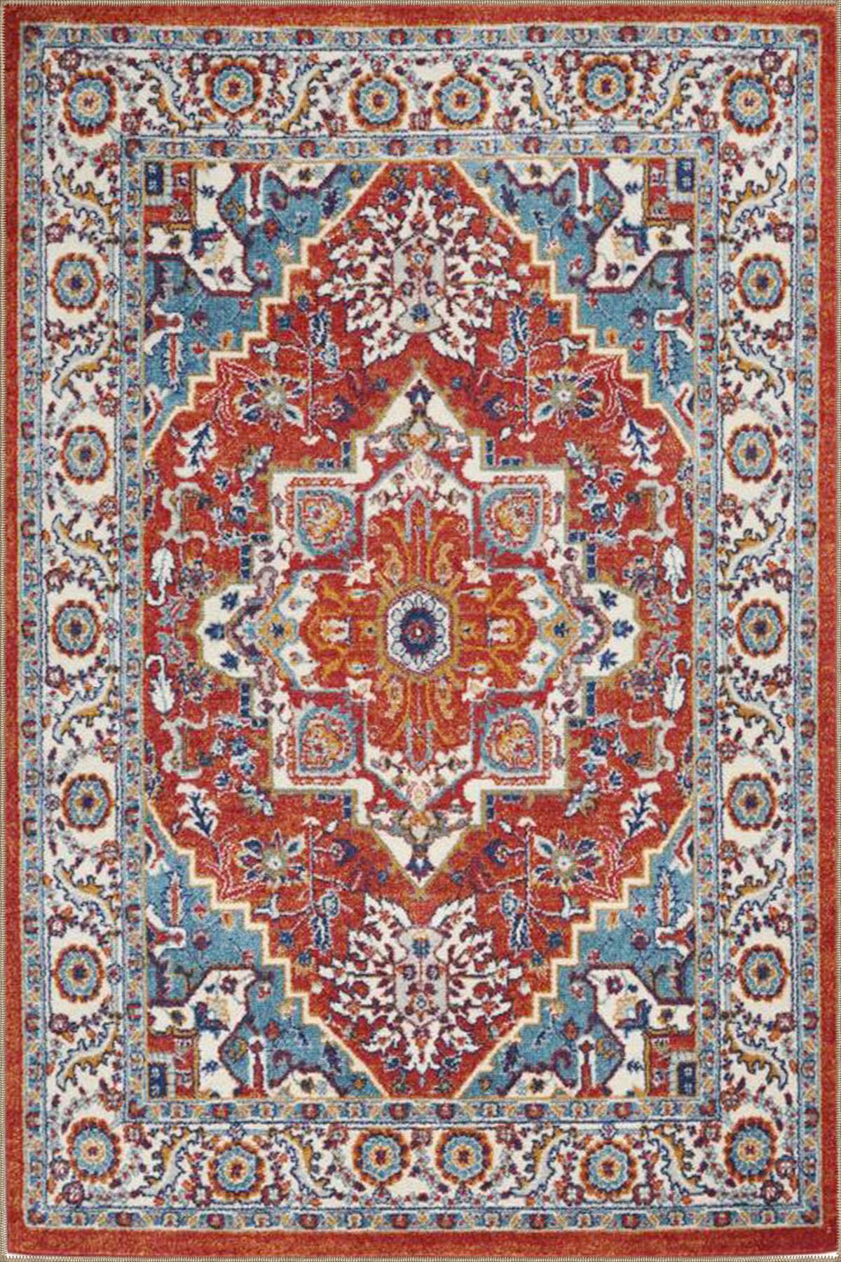 Kırmızı Çapraz Baklavalı Desenli Dokuma Taban ve Dekoratif Halı miravip630