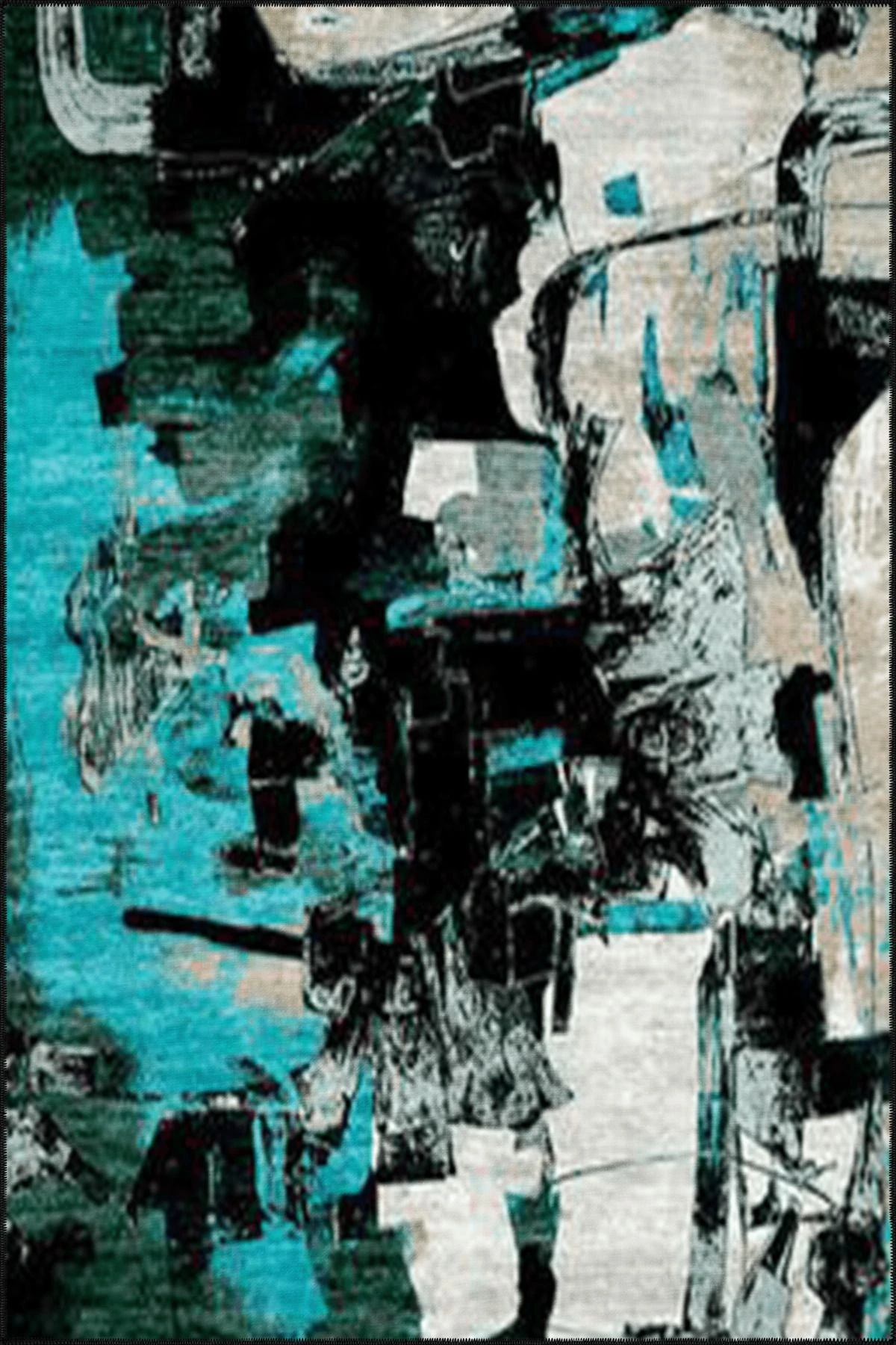 Modern Mavi Beyaz Pastel Boyalı Dekoratif Halı 4467