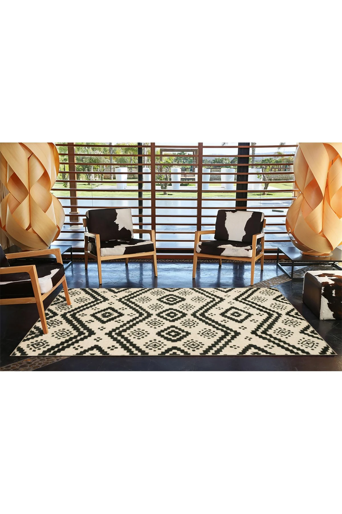 Krem Baklava Çapraz Geometrik Desenli Dokuma Taban Halı miravip341