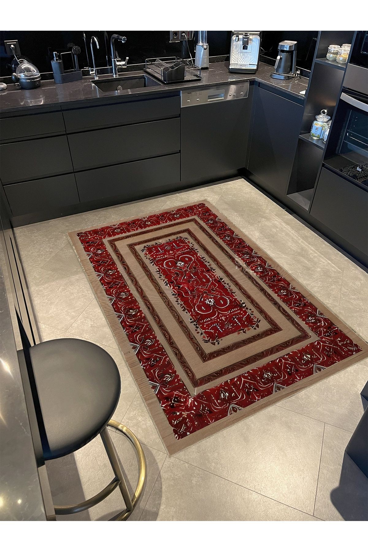 Kırmızı ve Bej Antik Tasarım Serisi Desenli Vintage Dekoratif Halı antik18