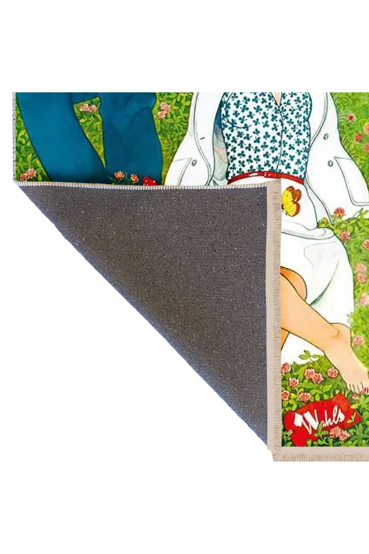 Aynur Koleksiyonu Çimlerde Uzanmış İki Kadın Desenli Dokuma Taban Modern Dekoratif Halı aynur11