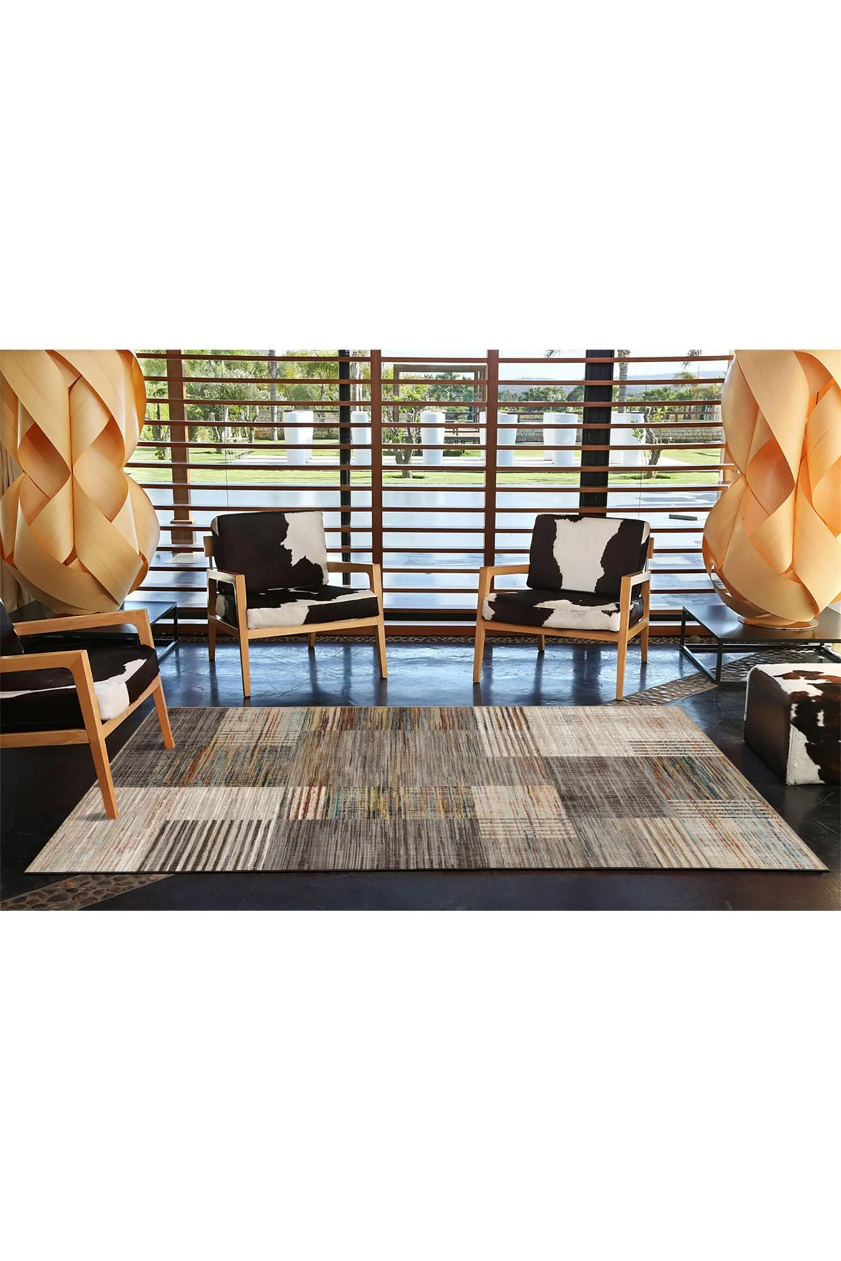 Kahve Gri Temalı Yama Patchwork Desenli Kreatif Modern Dekoratif Halı 4501