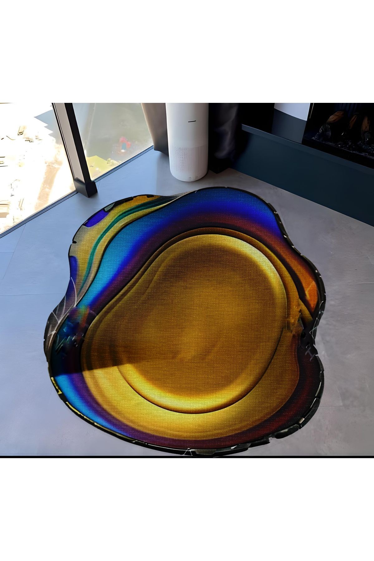 Shape Koleksiyonu Yuvarlak Mavi Sarı Soyut Desenli Dokuma Taban Halı shape72