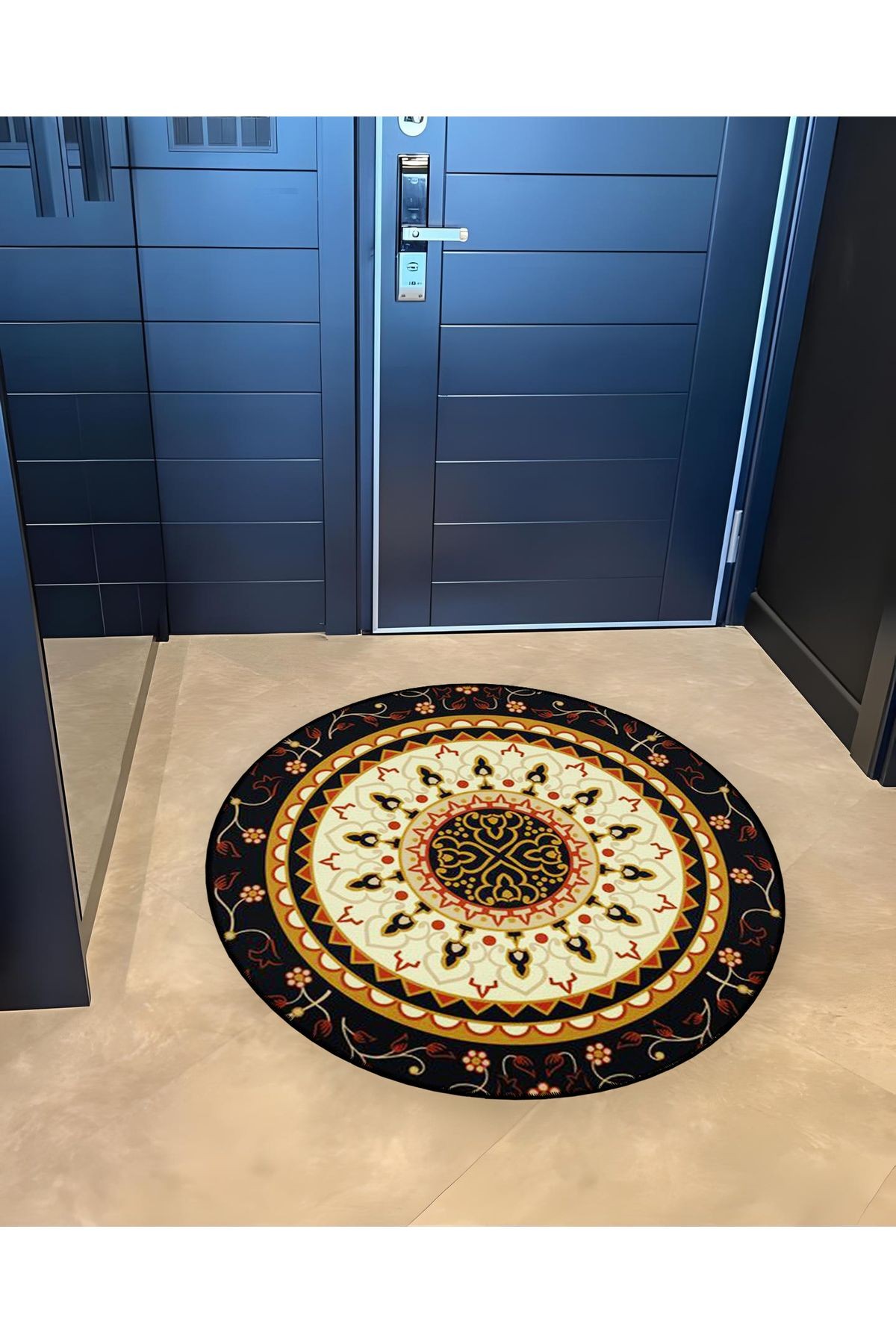Mira Yuvarlak Renkli Çok Renkli Etnik Desenli Dokuma Taban Modern Dekoratif Halı 5542