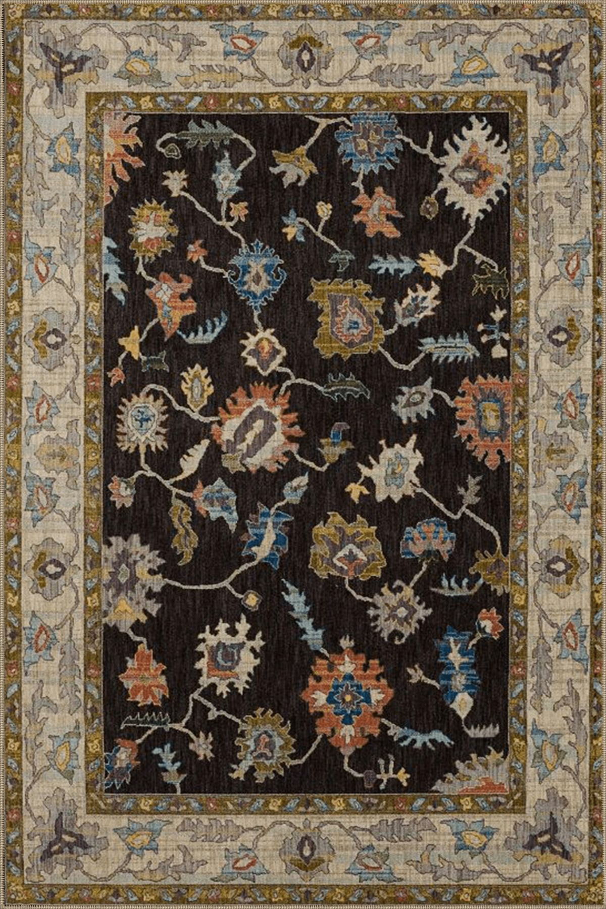 Kahverengi Bej Temalı Geleneksel Motif Çiçek Desenli Vintage Dekoratif Halı 3998