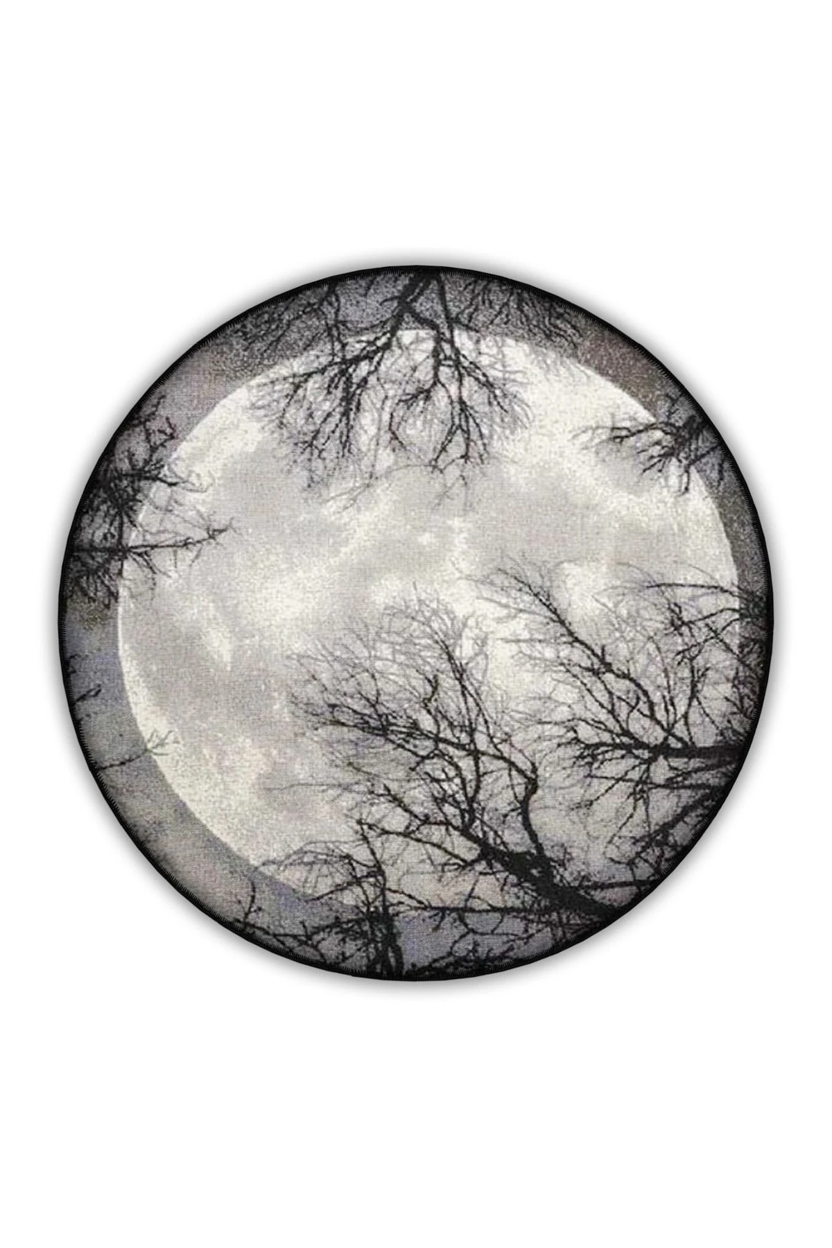 Gri Temalı Ağaç ve Ay Desenli Kreatif Modern Dekoratif Halı 3892