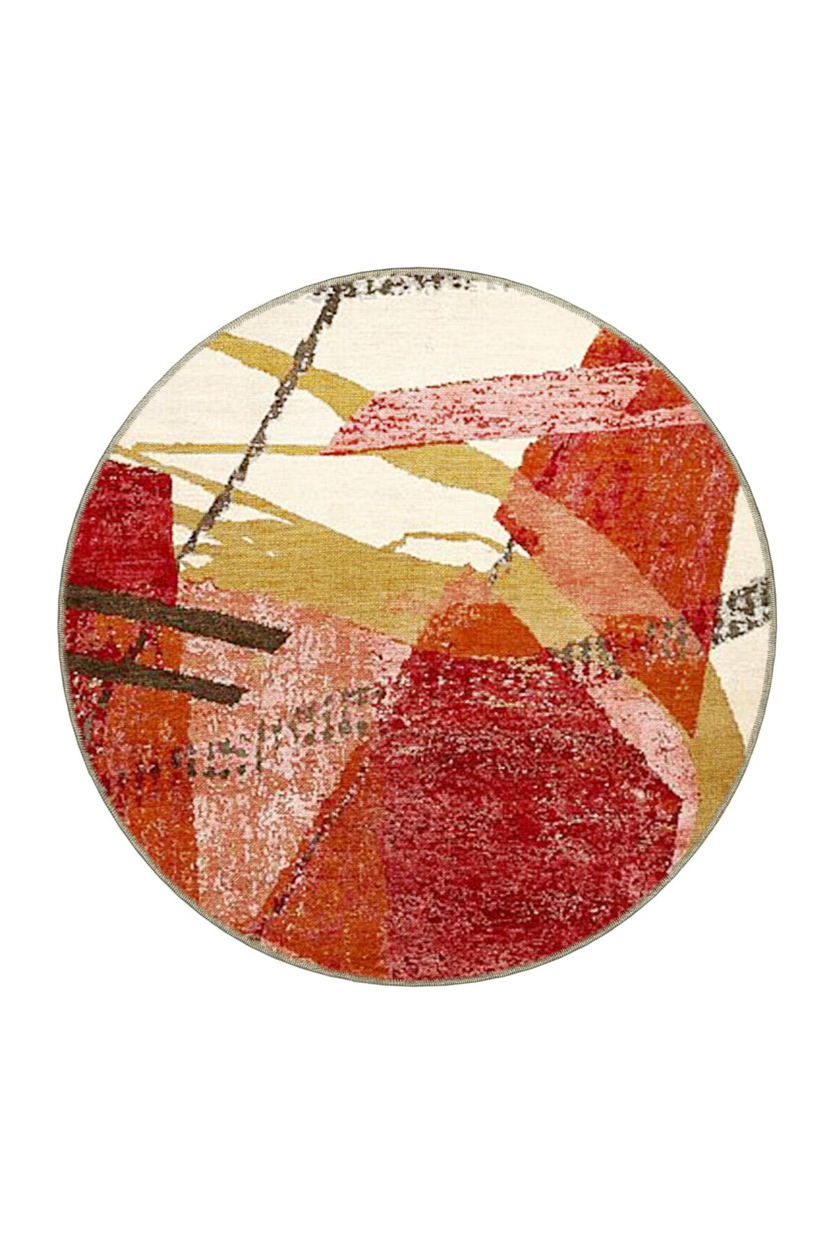 Kırmızı Temalı Karma Soyut Desenli Saçaklı Modern Dekoratif Halı 4520