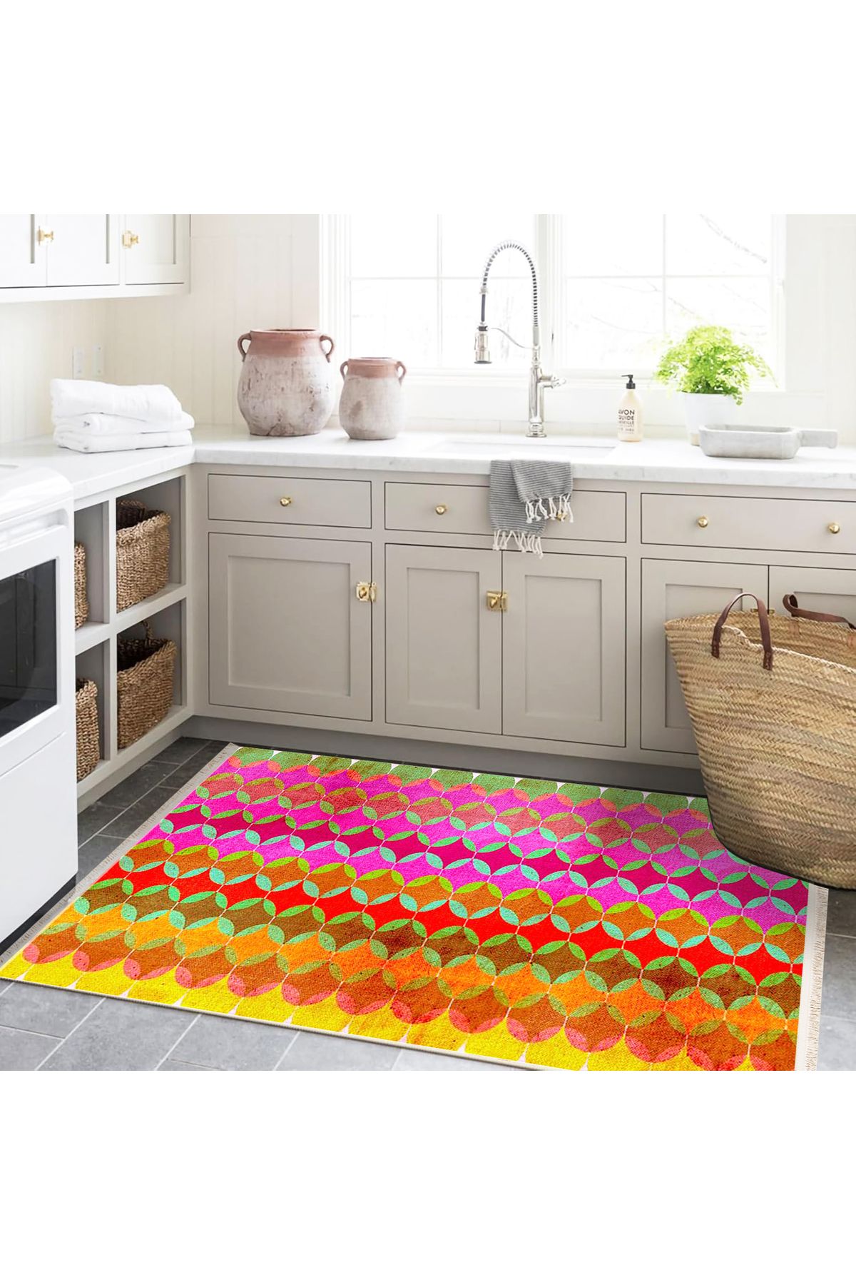 Yılmaz Koleksiyonu Çok Renkli Geometrik Şekil Şerit Desenli Kreatif Modern Dekoratif Halı 21