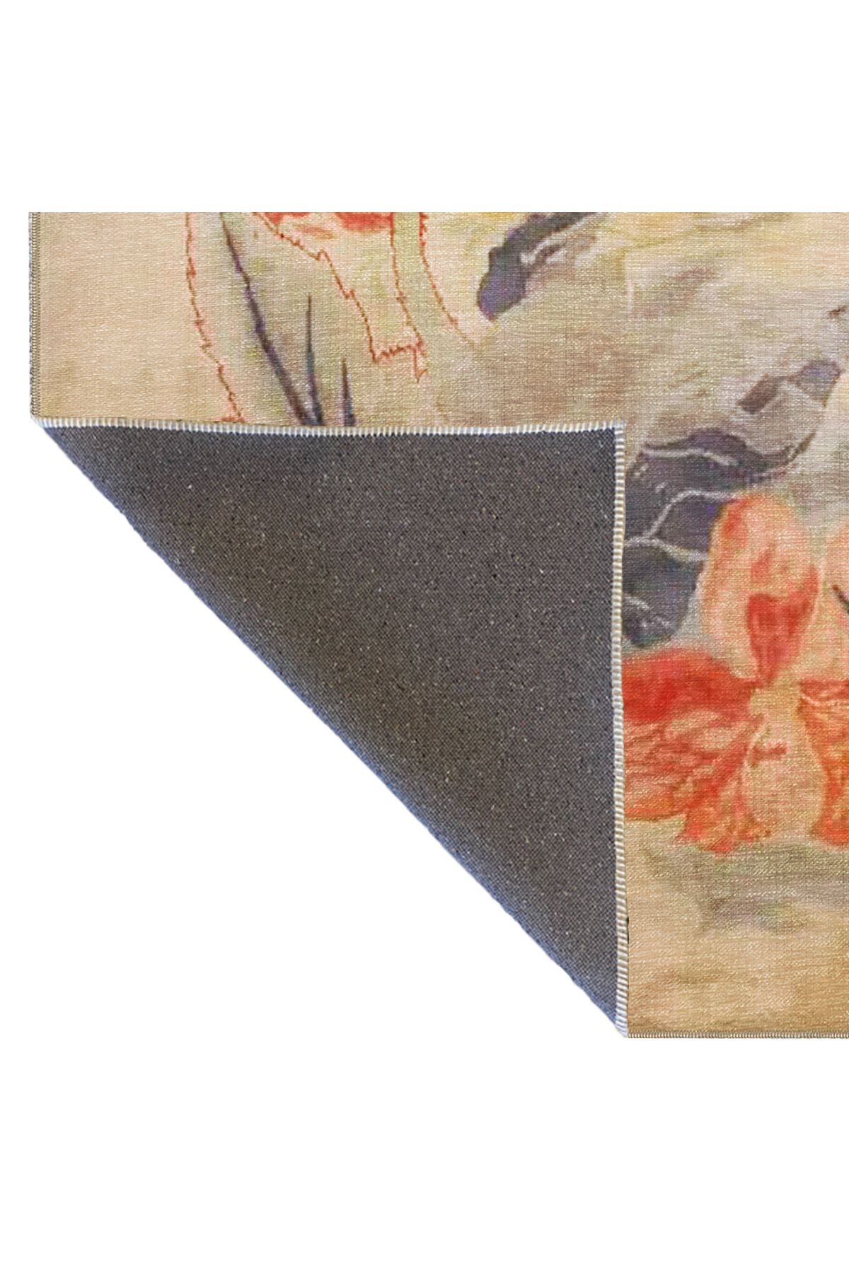 Bej Temalı Soyut Çiçek Desenli Kreatif Modern Dekoratif Halı 3826