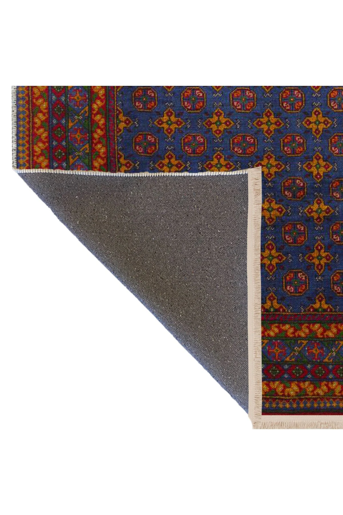 Lacivert Temalı Çok Renkli Geleneksel Motif Desenli Vintage Dekoratif Halı 2744