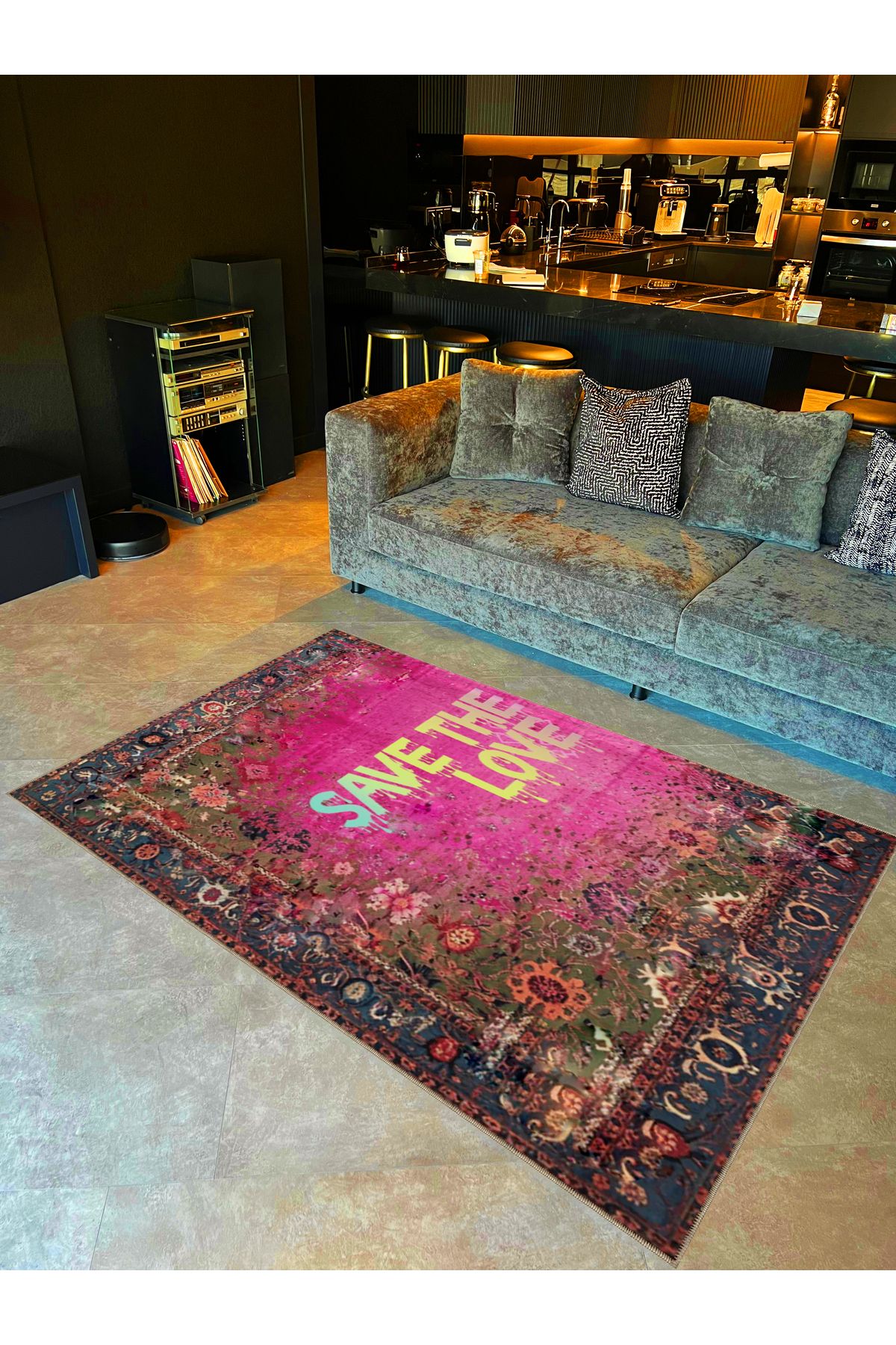 Written Koleksiyonu Aşkı Kurtar Yazılı Desenli Kreatif Modern Dekoratif Halı 06