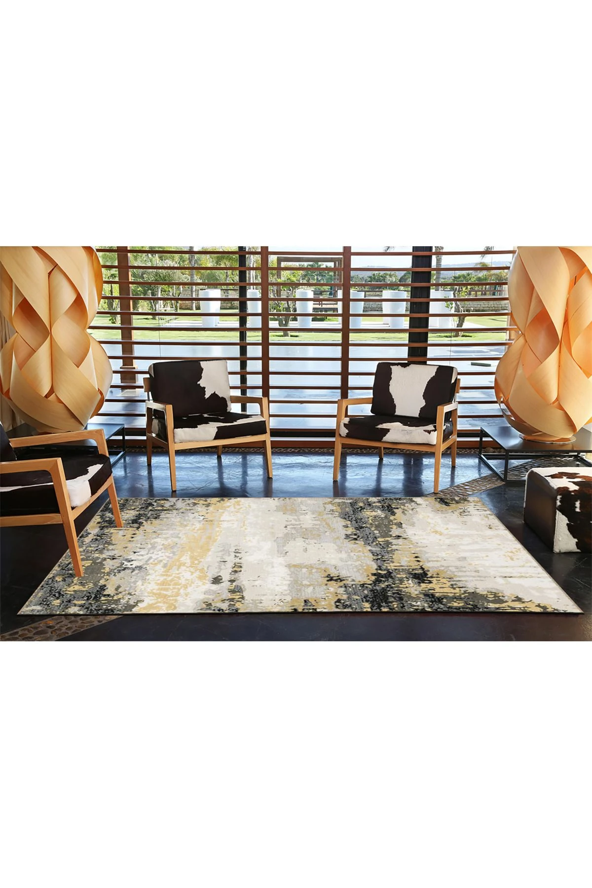 Bej Temalı Çok Renkli Abstract Soyut Desenli Modern Dekoratif Halı 3949