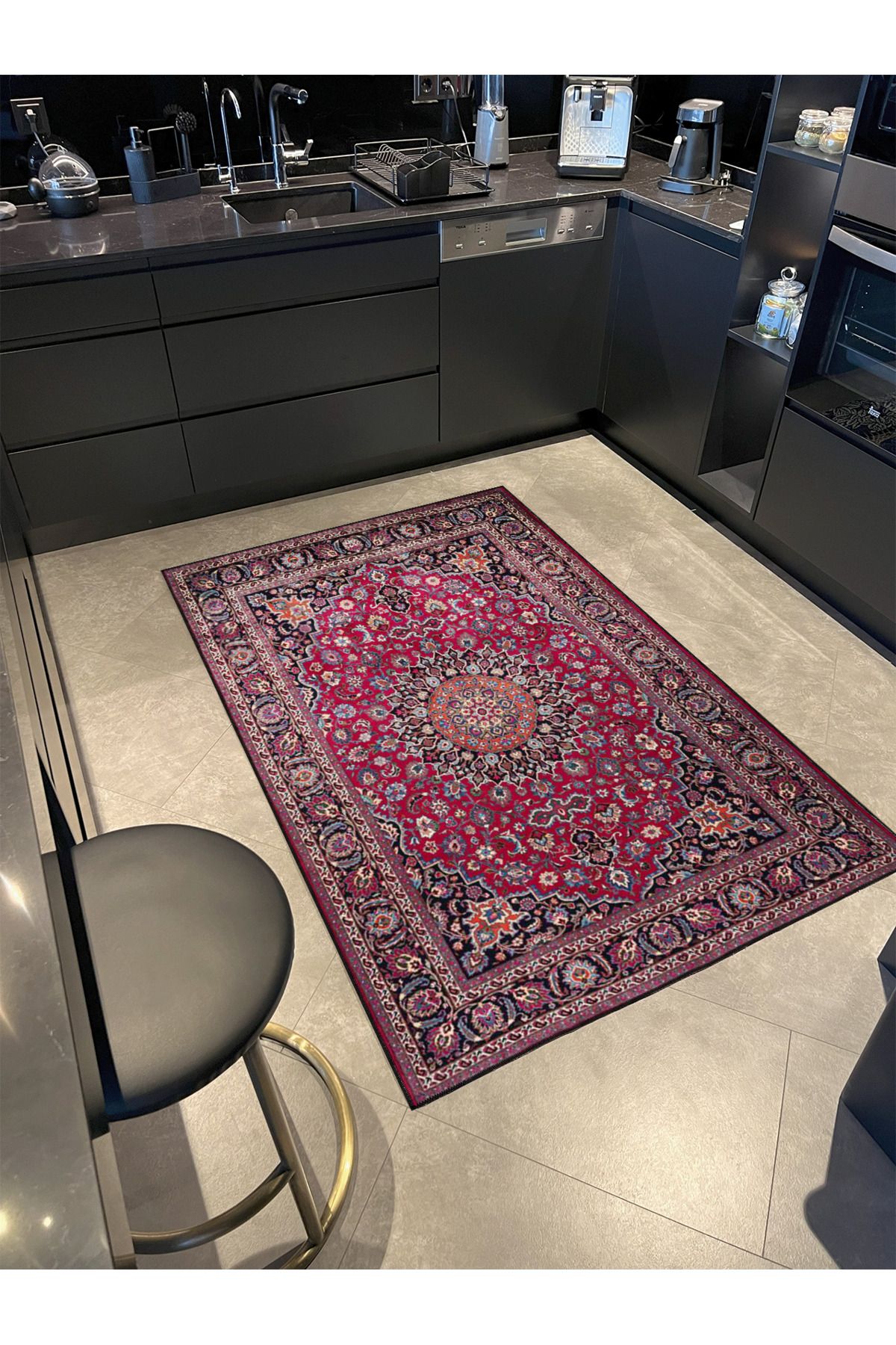 Mor Renkli Desenli Geometrik ve Geleneksel Modern Dekoratif Halı 4475