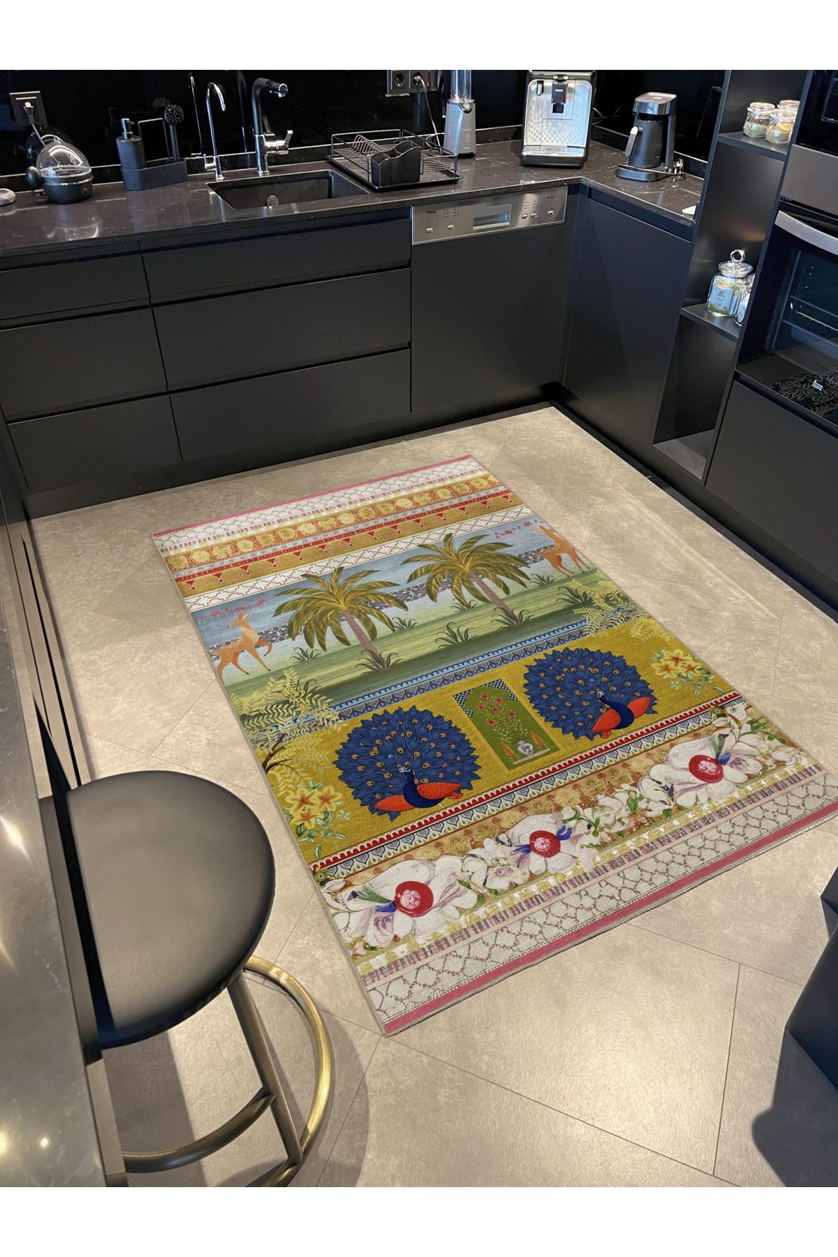 Tropikal Orman Temalı Çok Renkli Ağaç Desenli Kreatif Modern Dekoratif Halı 2185