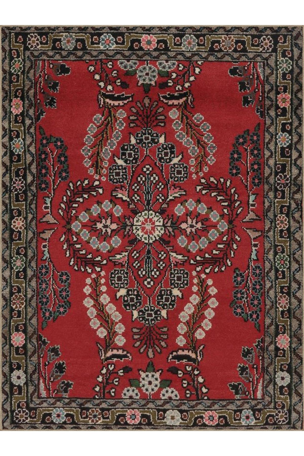 Tuğrul Koleksiyonu Kırmızı Tema Vintage Motifler Desenli Dokuma Taban Dekoratif Halı 59