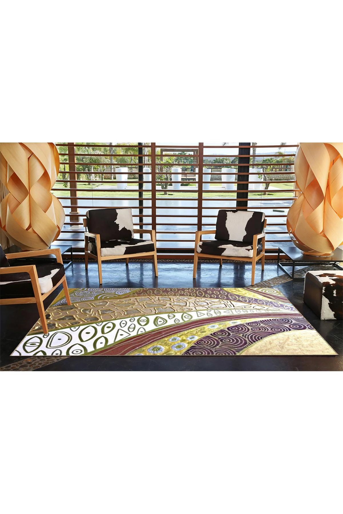 Kahverengi Modern Çok Renkli Etnik Desenli Dekoratif Yıkanabilir Halı miravip8489