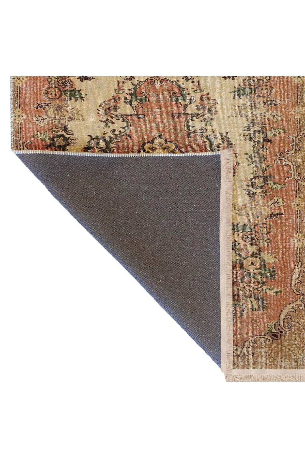 Memlük Koleksiyonu Bej Tonlarda Etnik Motifli Vintage Desenli Dokuma Taban Dekoratif Halı memlük10