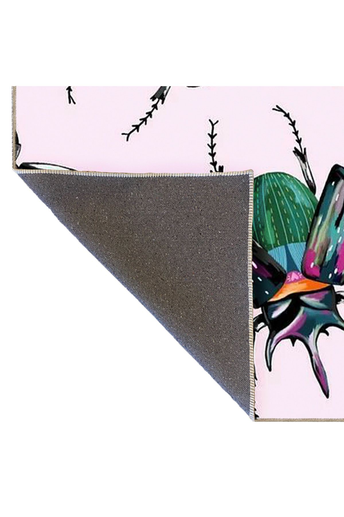 Açık Pembe Temalı Böcek Figürü Desenli Modern Dekoratif Halı 4979