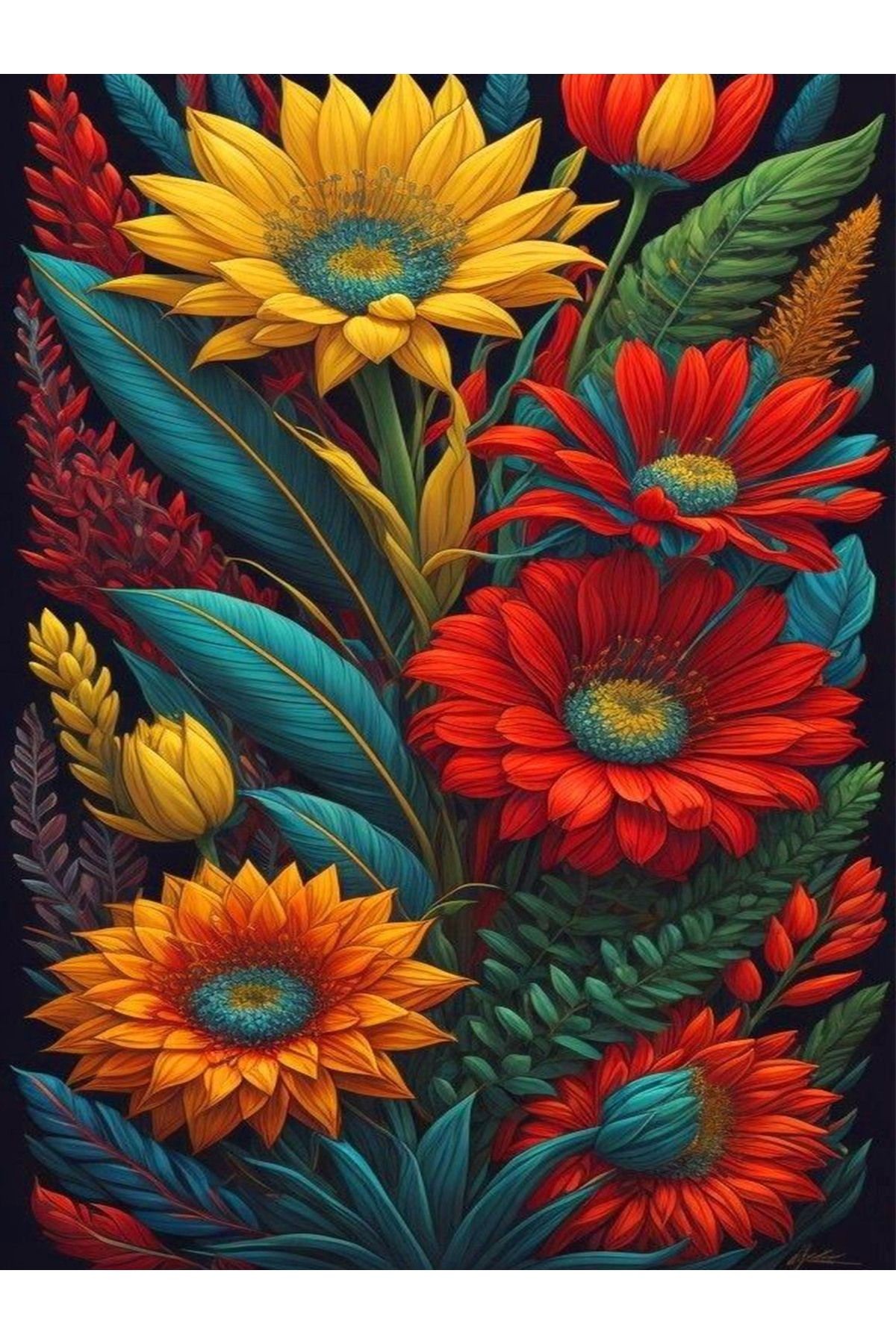 Kubilay Koleksiyonu Çok Renkli Floral Karma Çiçekler Desenli Dokuma Taban Modern Dekoratif Halı 11