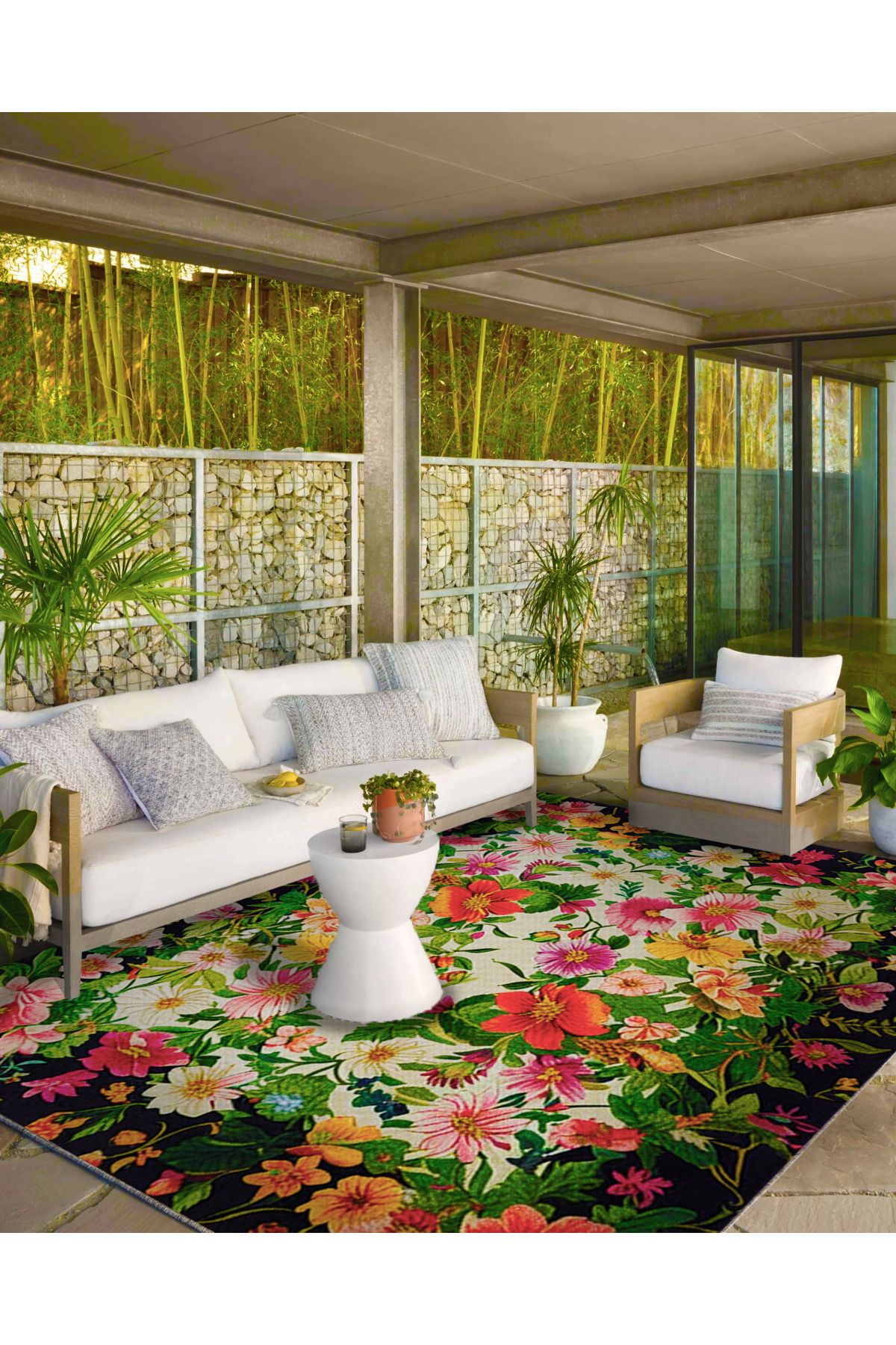 Paris Koleksiyonu Yeşil Tema Renkli Çiçekler ve Gül Desenli Kreatif Modern Dekoratif Halı 106