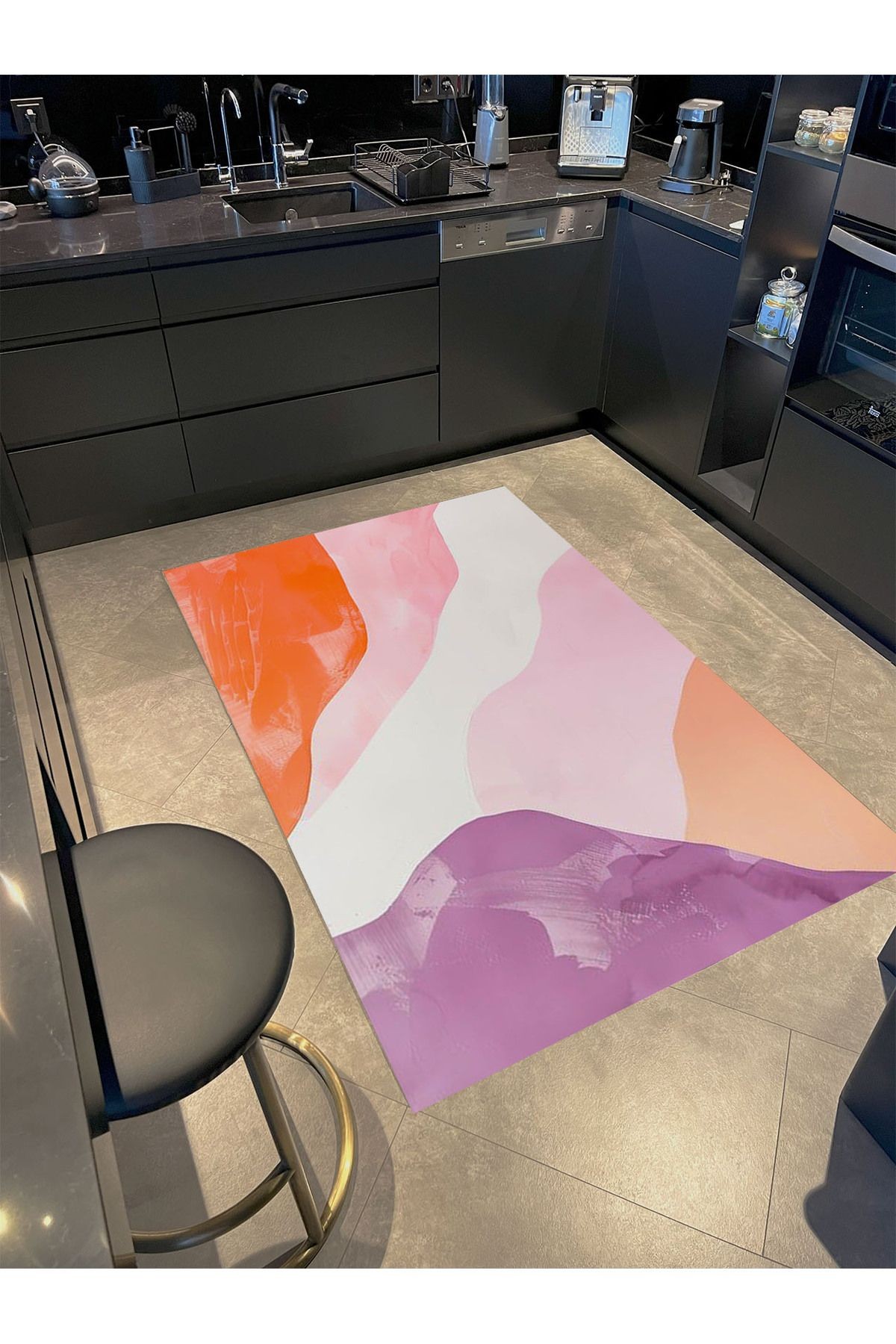 Kemal Koleksiyonu Pembe Turuncu Tonlar Soyut Dalgalı Desenli Dokuma Taban Modern Dekoratif Halı 40