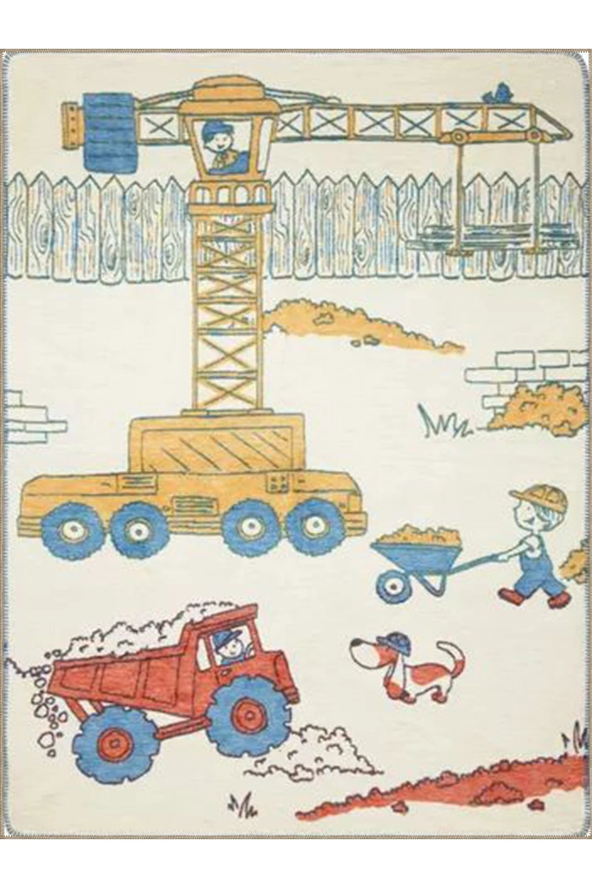 Buse Koleksiyonu Vinç Kamyon Detaylı Çocuk Odası Dokuma Taban Modern Dekoratif Halı buse31