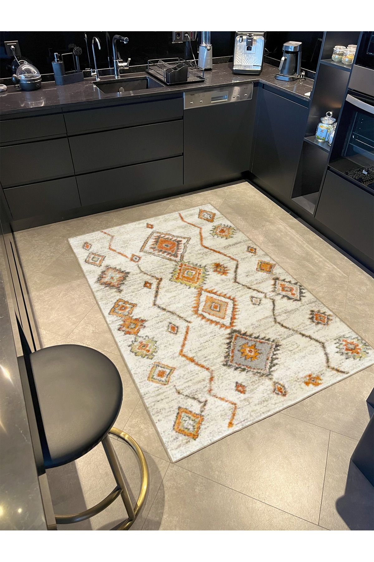 Baklavalı Krem Temalı Desenli Dokuma Taban Halı ve Yıkanabilir Halı aloha134