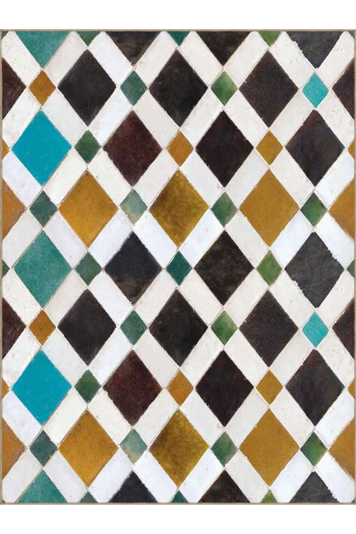 Semih Koleksiyonu Çok Renkli Geometrik Üçgen Şekiller Desenli Dokuma Taban Modern Dekoratif Halı 38