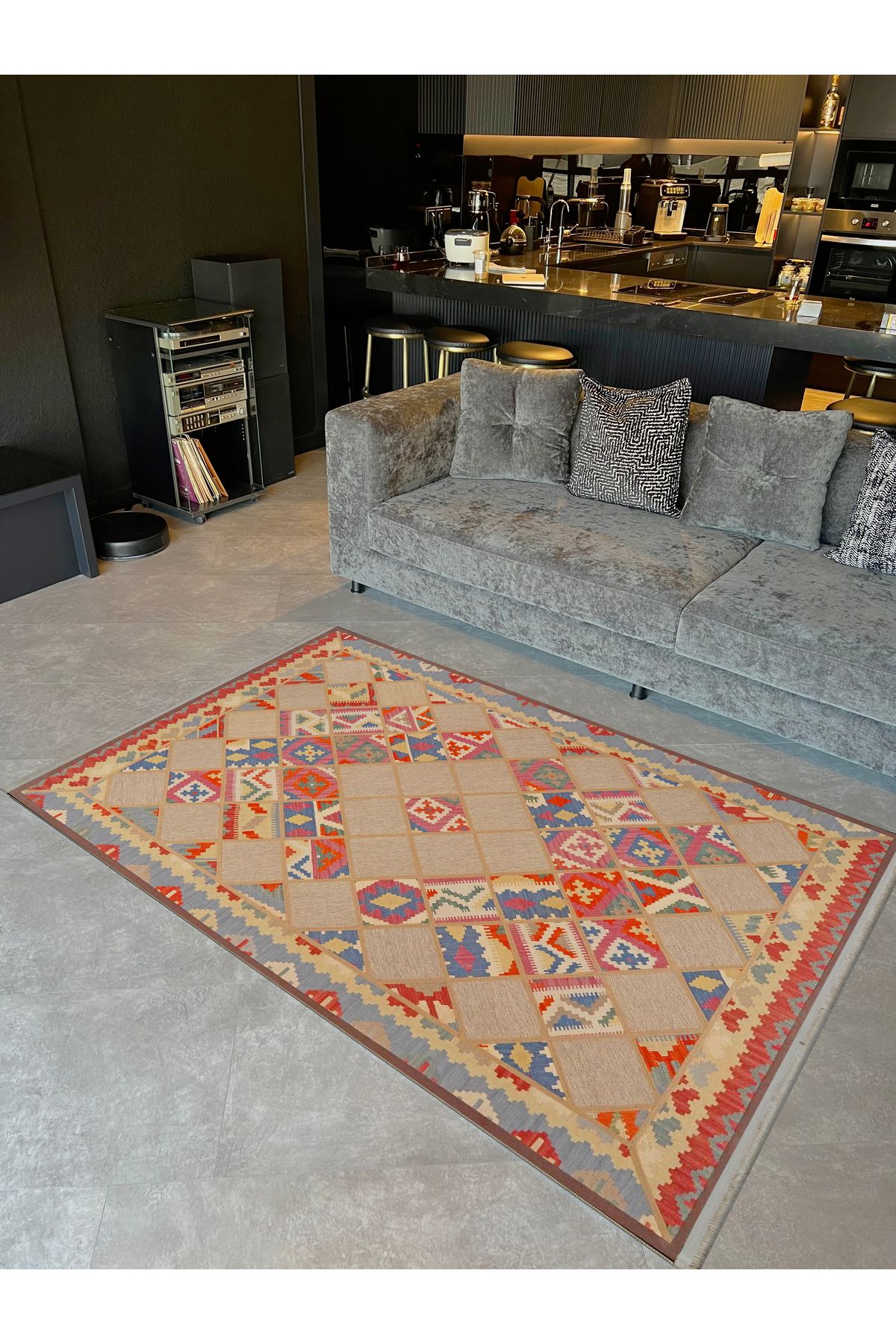 Güney Koleksiyonu Açık KAhve Ton Etnik Motifli Geleneksel Desenli Vintage Dekoratif Halı 34