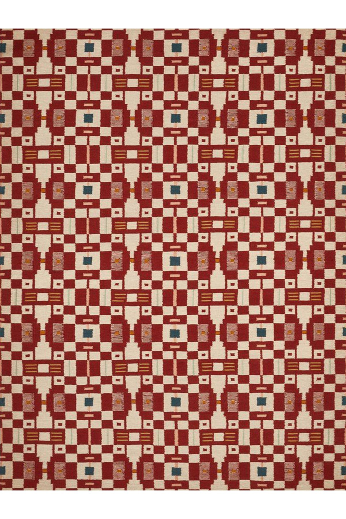 Paris Koleksiyonu Pudra Bordo Temalı Geometrik Motif Desenli Modern Dekoratif Halı 173