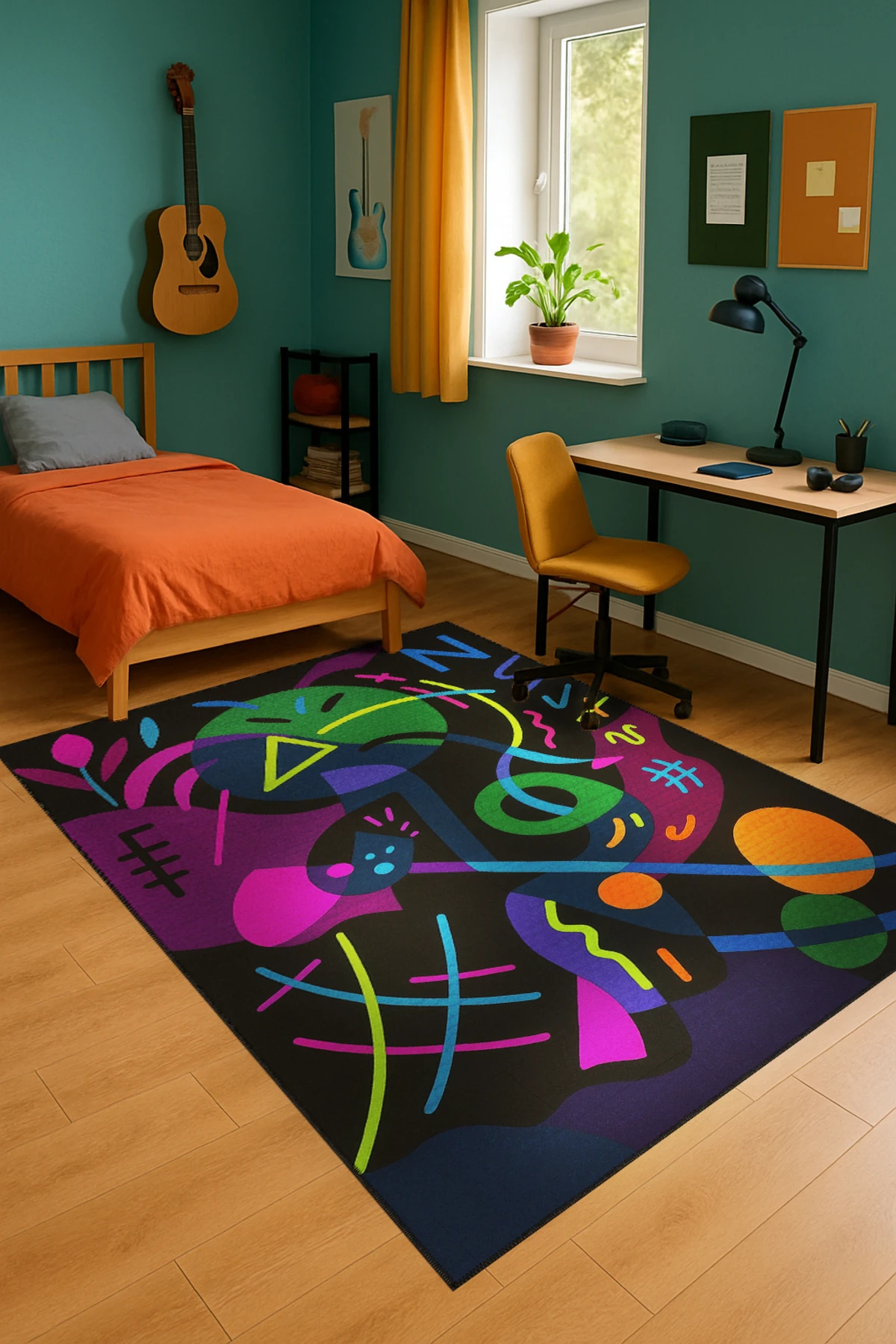 MOSSO Grafiti Motifli Desen Dokuma Taban Vintage Dekoratif Halı mosso904