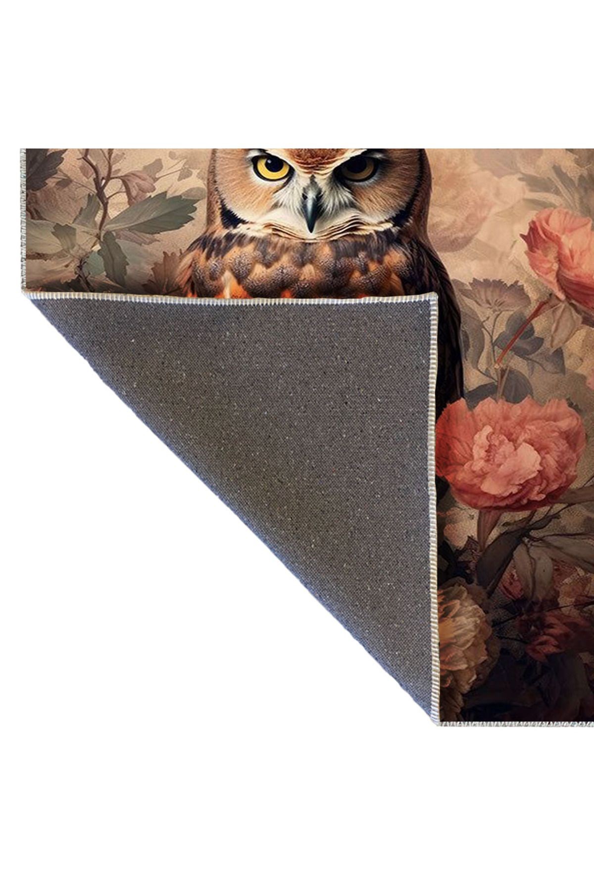 Güneş Koleksiyonu Pastel Tonlarda Baykuş Desenli Dokuma Taban Modern Dekoratif Halı güneş23