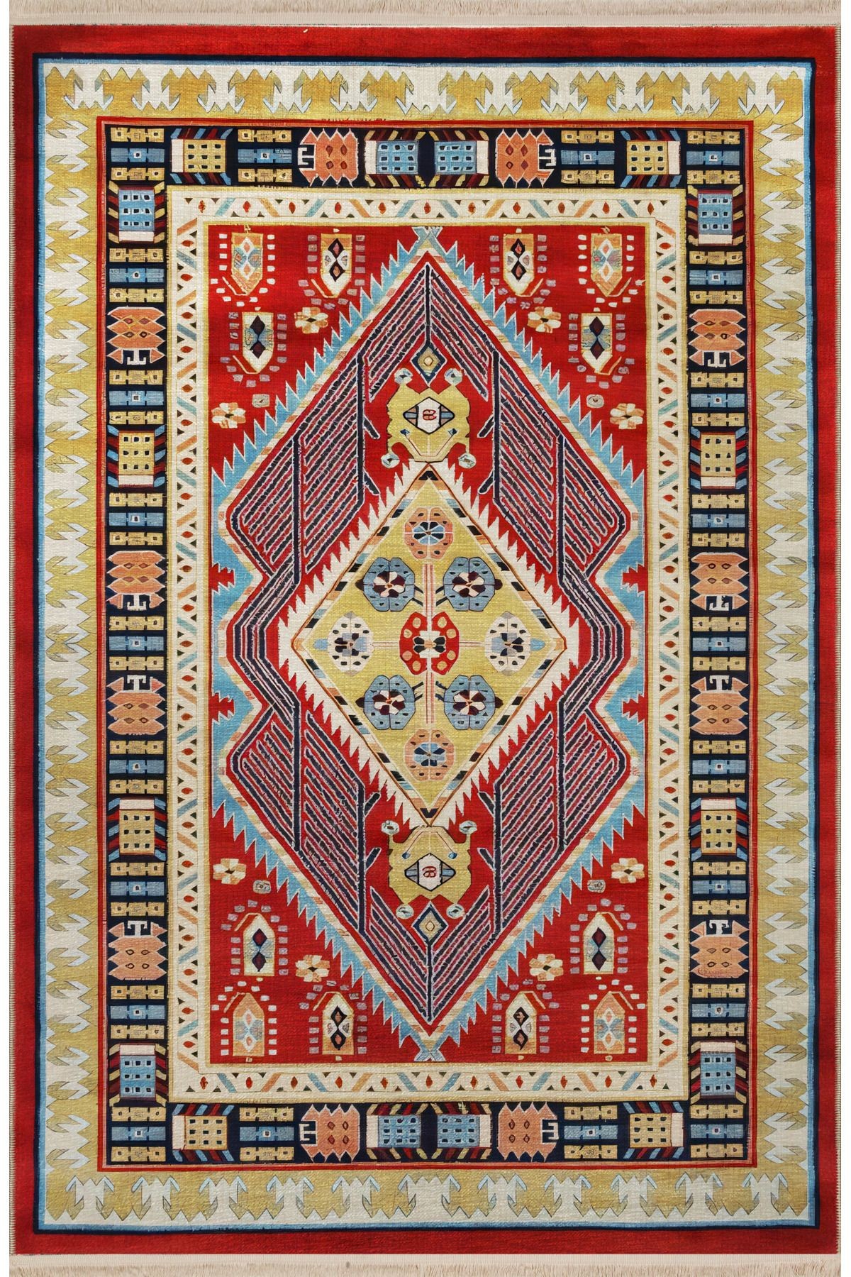 Açık Ton Çok Renkli Geleneksel Motif Çiçek Desenli Vintage Dekoratif Halı 2446