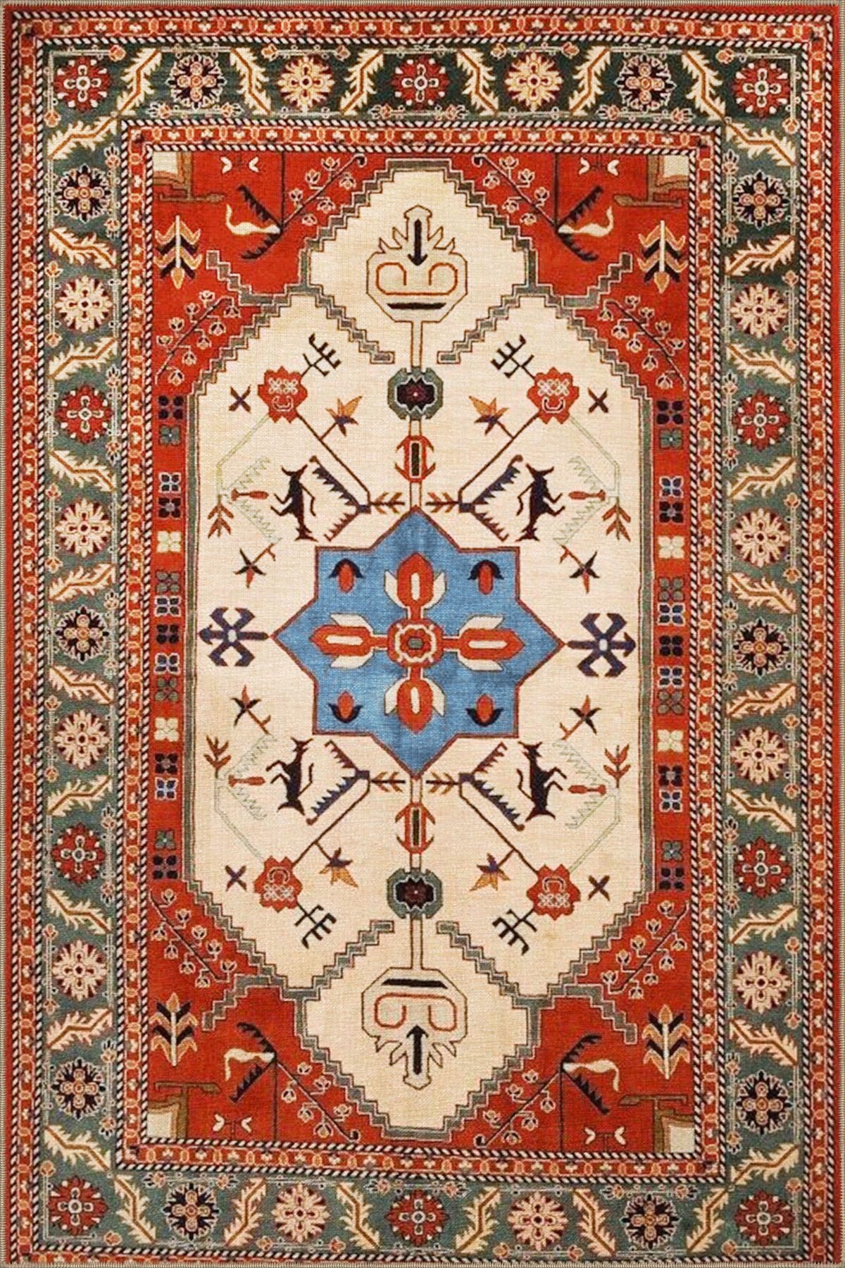 Kırmızı Tonlarında Vintage Modern Dekoratif Halı 3675