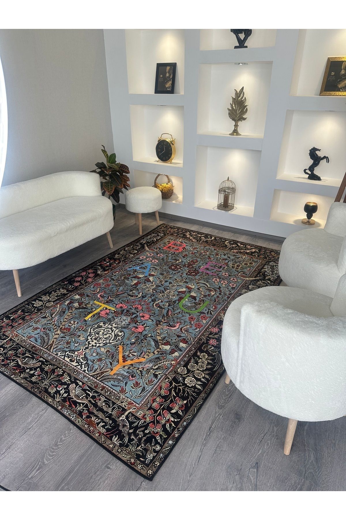 Opal Çok Renkli Geleneksel Desenli Beauty Yazı Detaylı Dokuma Taban Modern Dekoratif Halı opal07