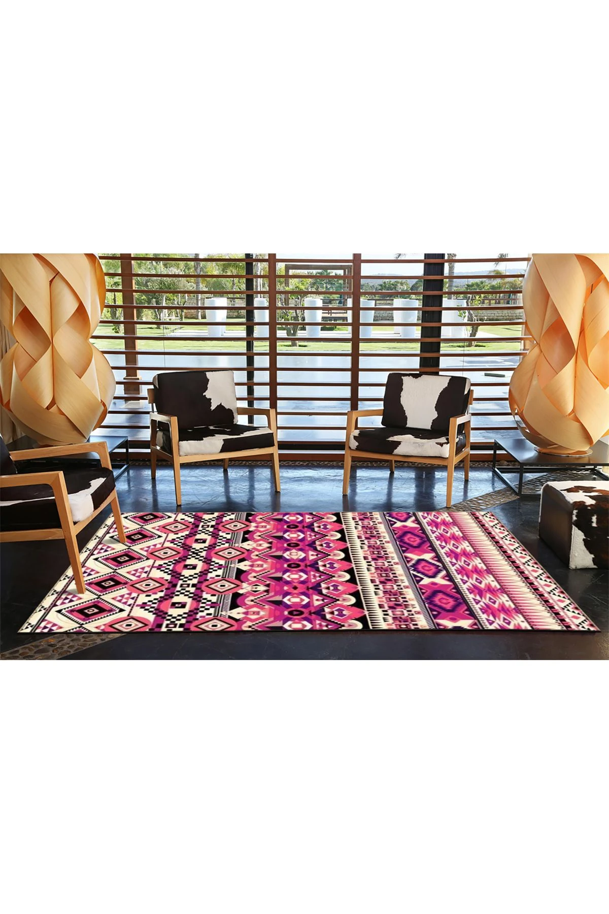 Pembe Temalı Geleneksel Motif Etnik Desenli Vintage Dekoratif Halı 4660