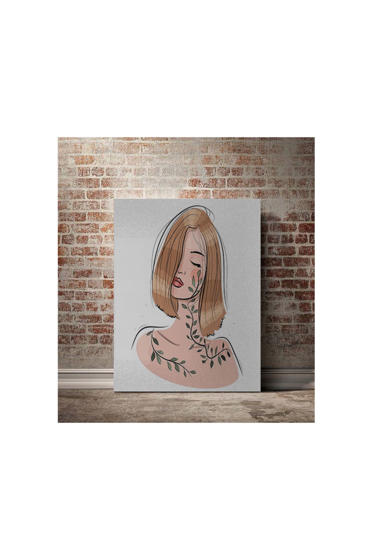 Kanvas Tablo Yapraklı Kız Desenli Modern Tablo