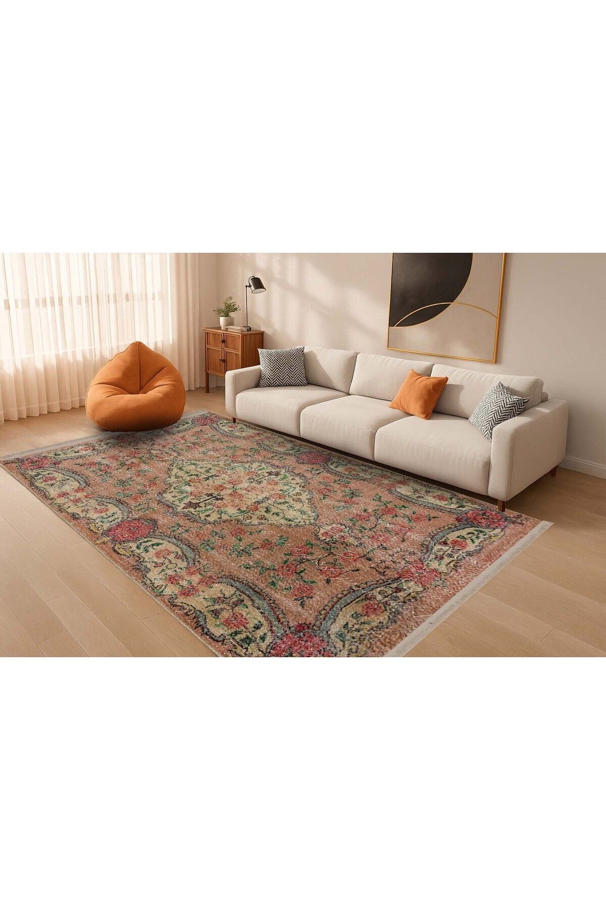Memlük Koleksiyonu Çok Renkli Geleneksel Motif Vintage Desenli Dokuma Taban Dekoratif Halı memlük11