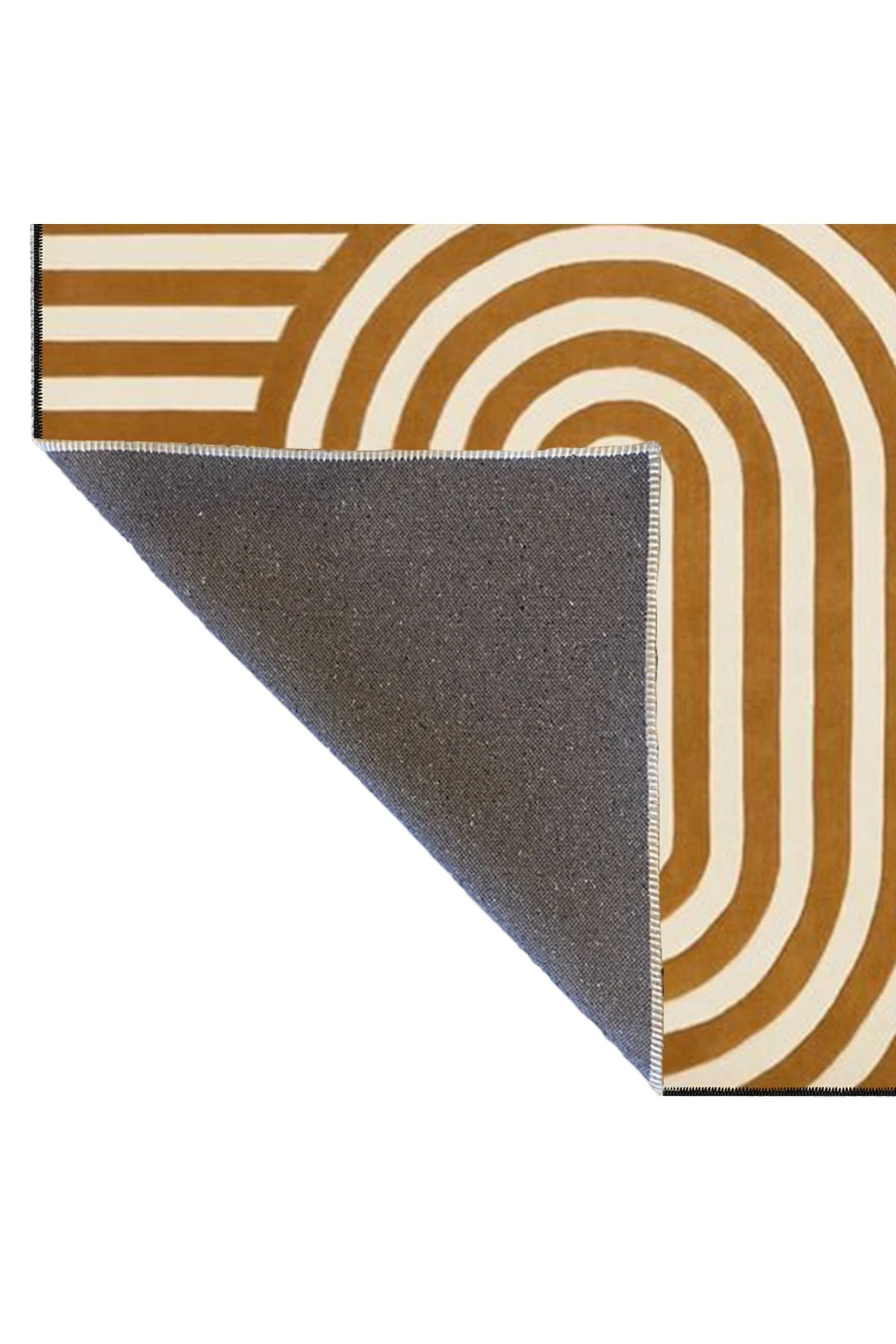 Oval Sarı Krem Geometrik Desenli Dokuma Taban ve Dekoratif Yıkanabilir Halı miravip8518