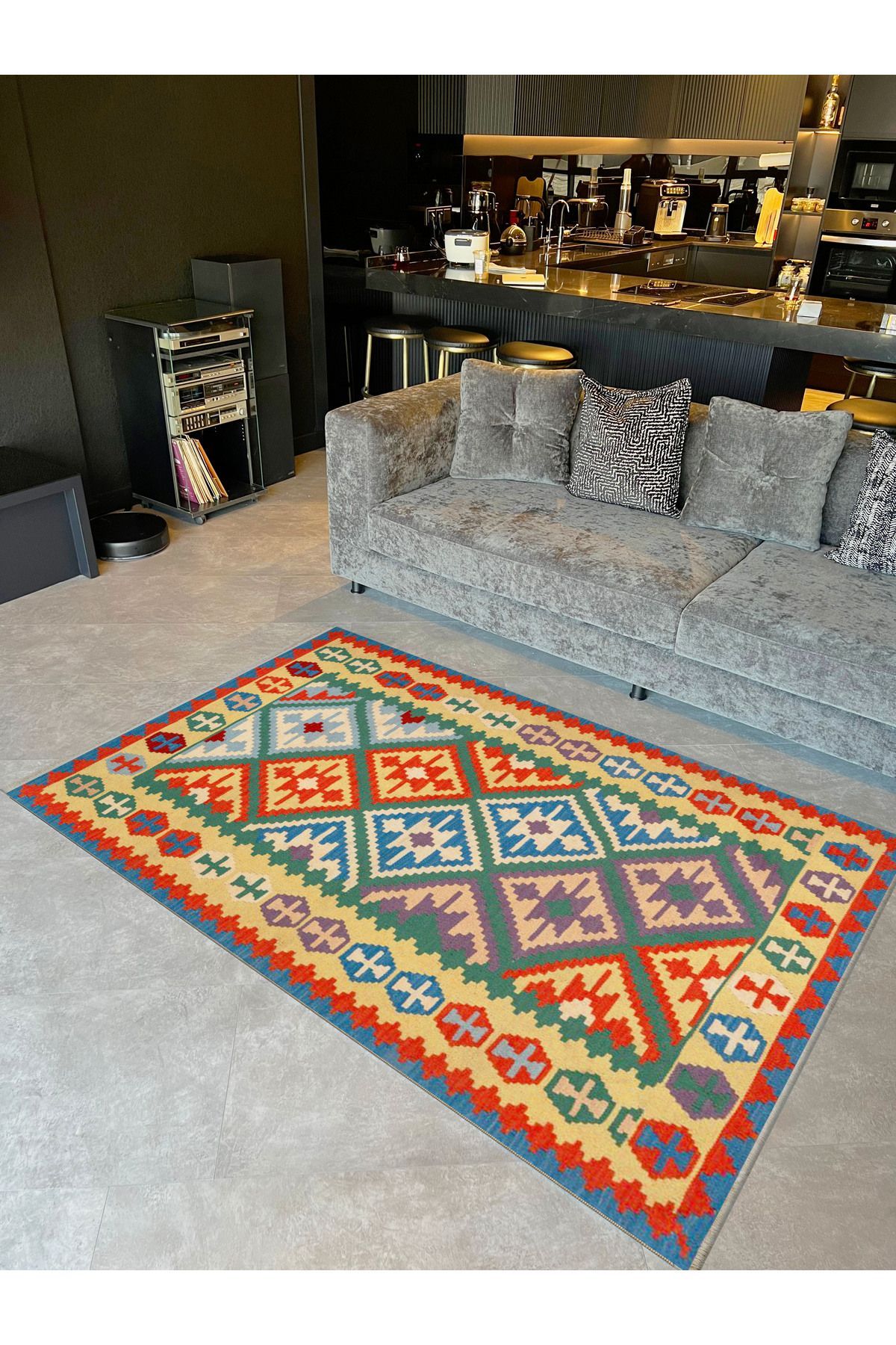 İnci Koleksiyonu Çok Renkli Geleneksel Motif Etnik Desen Dokuma Taban Vintage Dekoratif Halı inci16