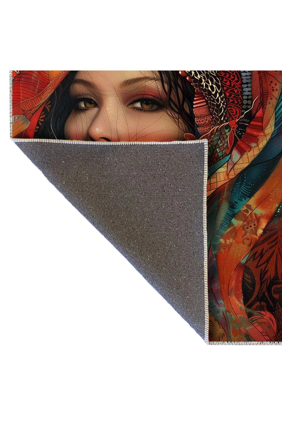 Buse Koleksiyonu Çok Renkli Desenler ve Kadın Yüzü Dokuma Taban Modern Dekoratif Halı buse04