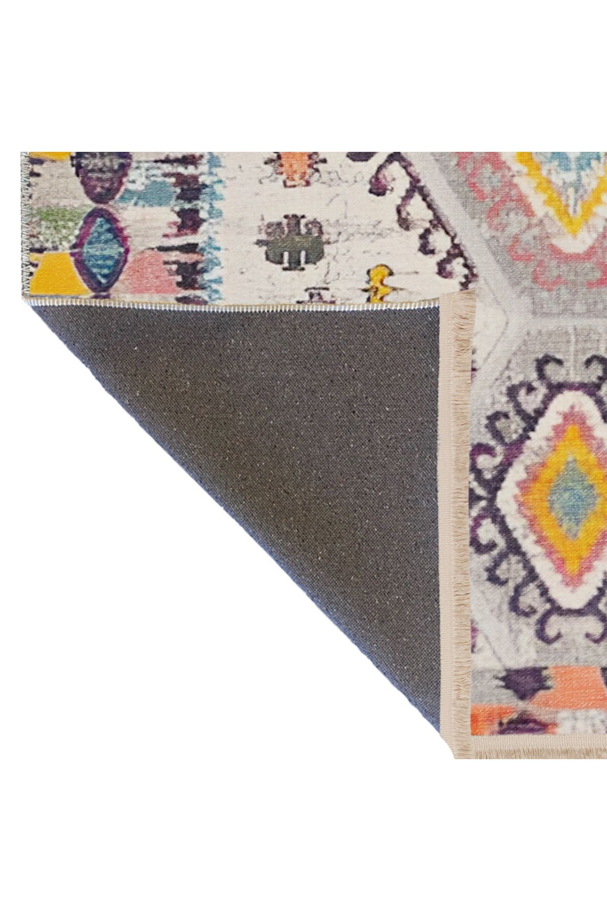 Açık Ton Çok Renkli Geometrik Şekil Desenli Motifli Kreatif Vintage Dekoratif Halı 1979