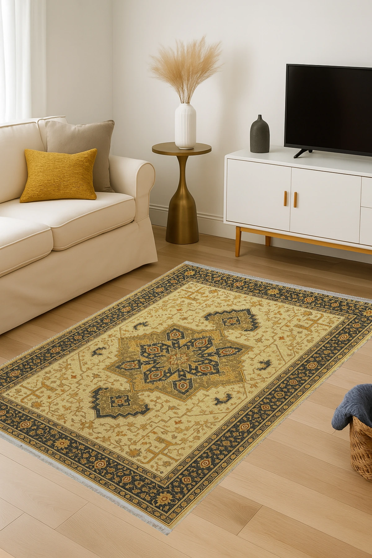 MOSSO Kahverengi Geleneksel Desen Temalı Desenli Modern Dekoratif Halı mosso424