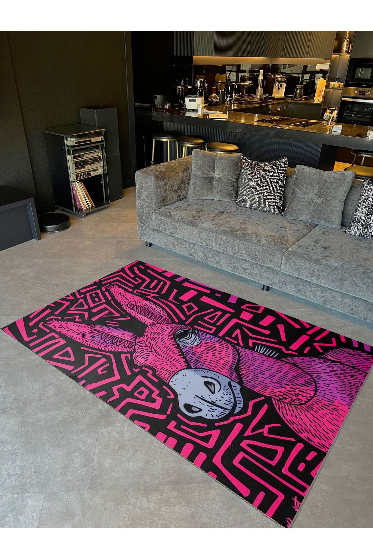 Kemal Koleksiyonu Pembe Temalı Eşek Desenli Dokuma Taban Kreatif Modern Dekoratif Halı 24