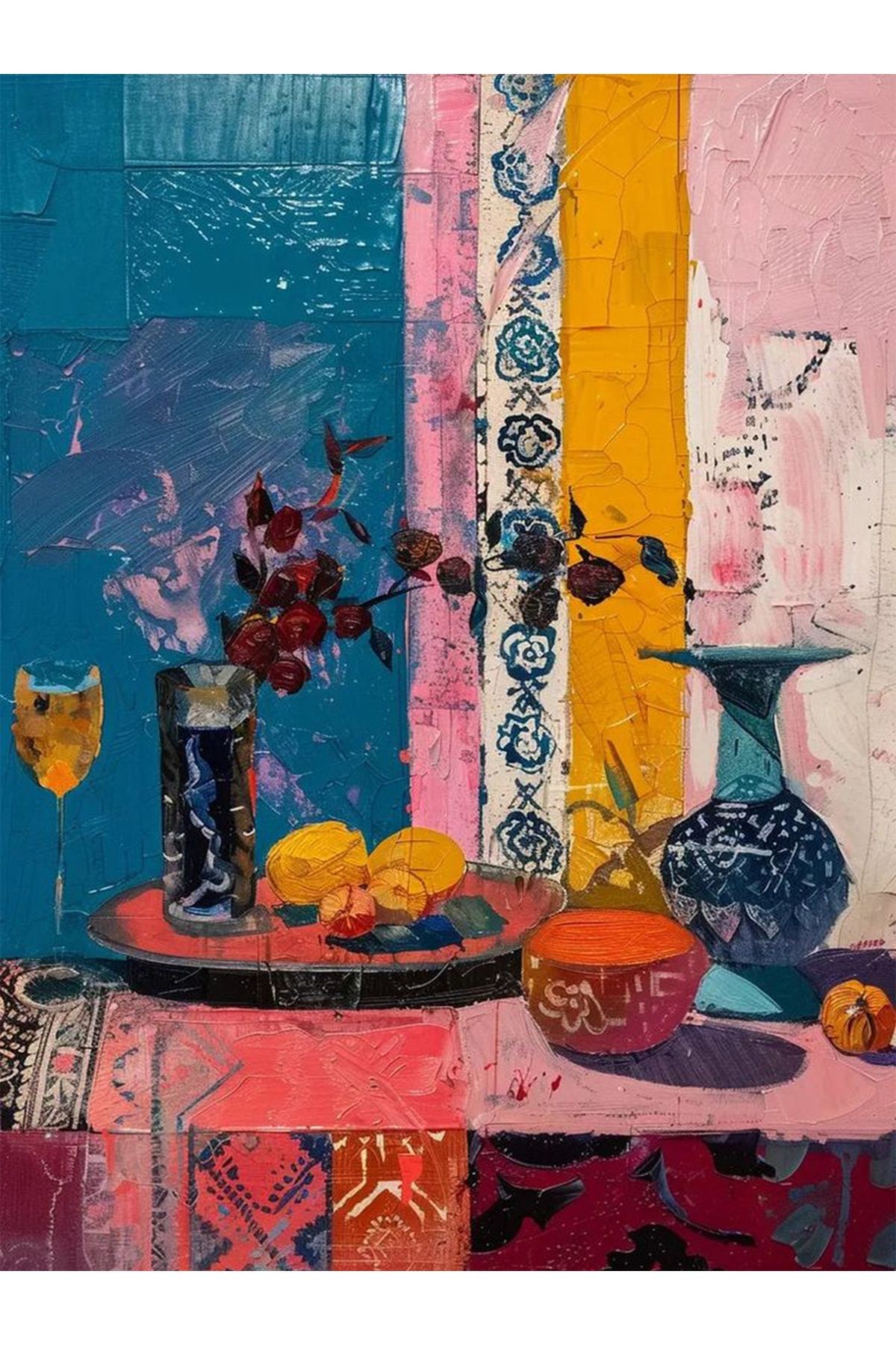 Asena Koleksiyonu Pastel Renkler Sanatsal Piknik Masası ve Vazo Desenli Modern Dekoratif Halı 38
