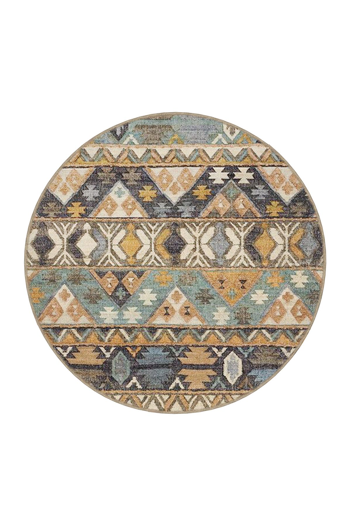 Mavi Bej Temalı Motifli Etnik Desenli Vintage Dekoratif Halı 3896