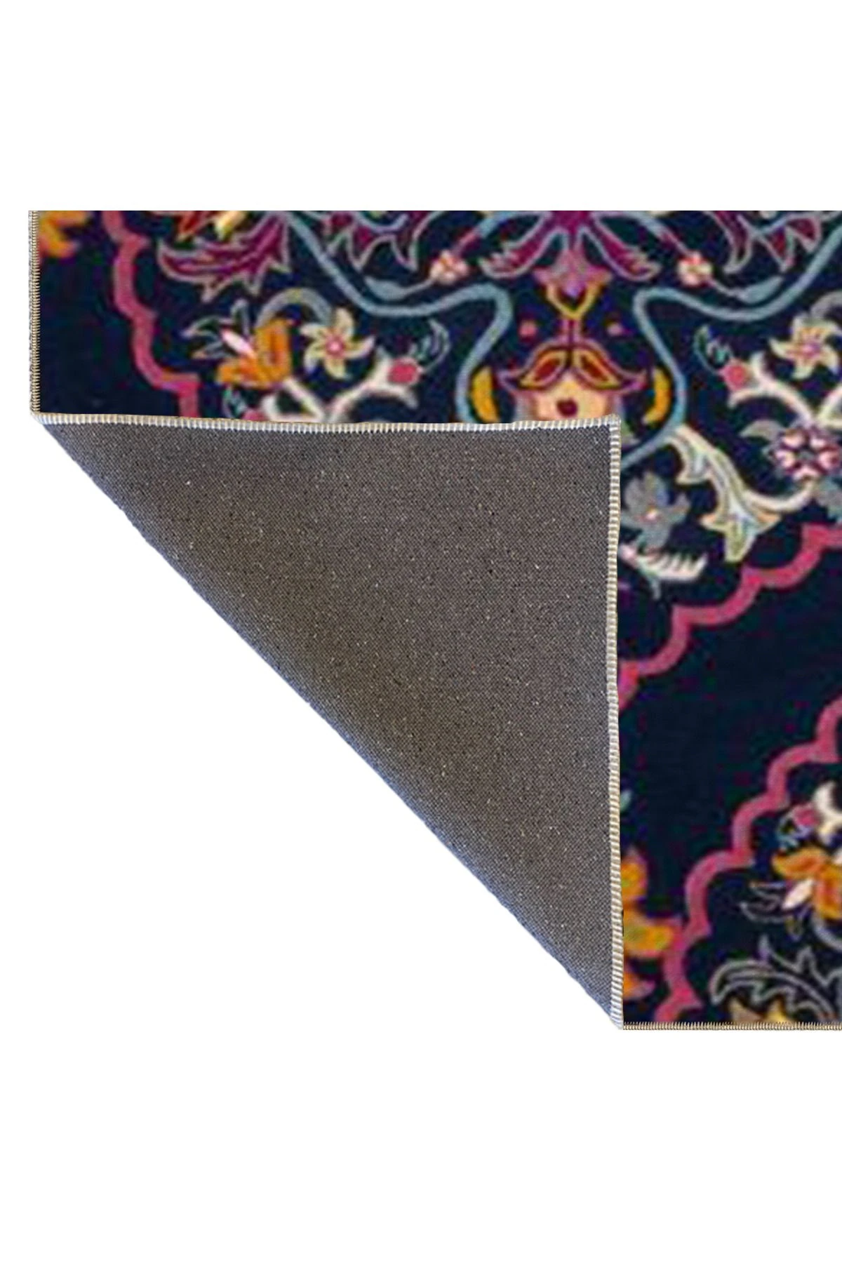 Lacivert Pembe Temalı Geleneksel Motif Çiçek Desenli Vintage Dekoratif Halı 4703