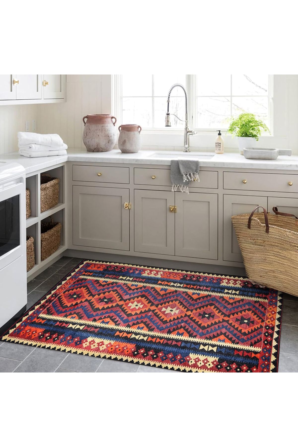 Mete Koleksiyonu Çok Renkli Geometrik Motifler ve İskandinav Desenli Vintage Dekoratif Halı 41